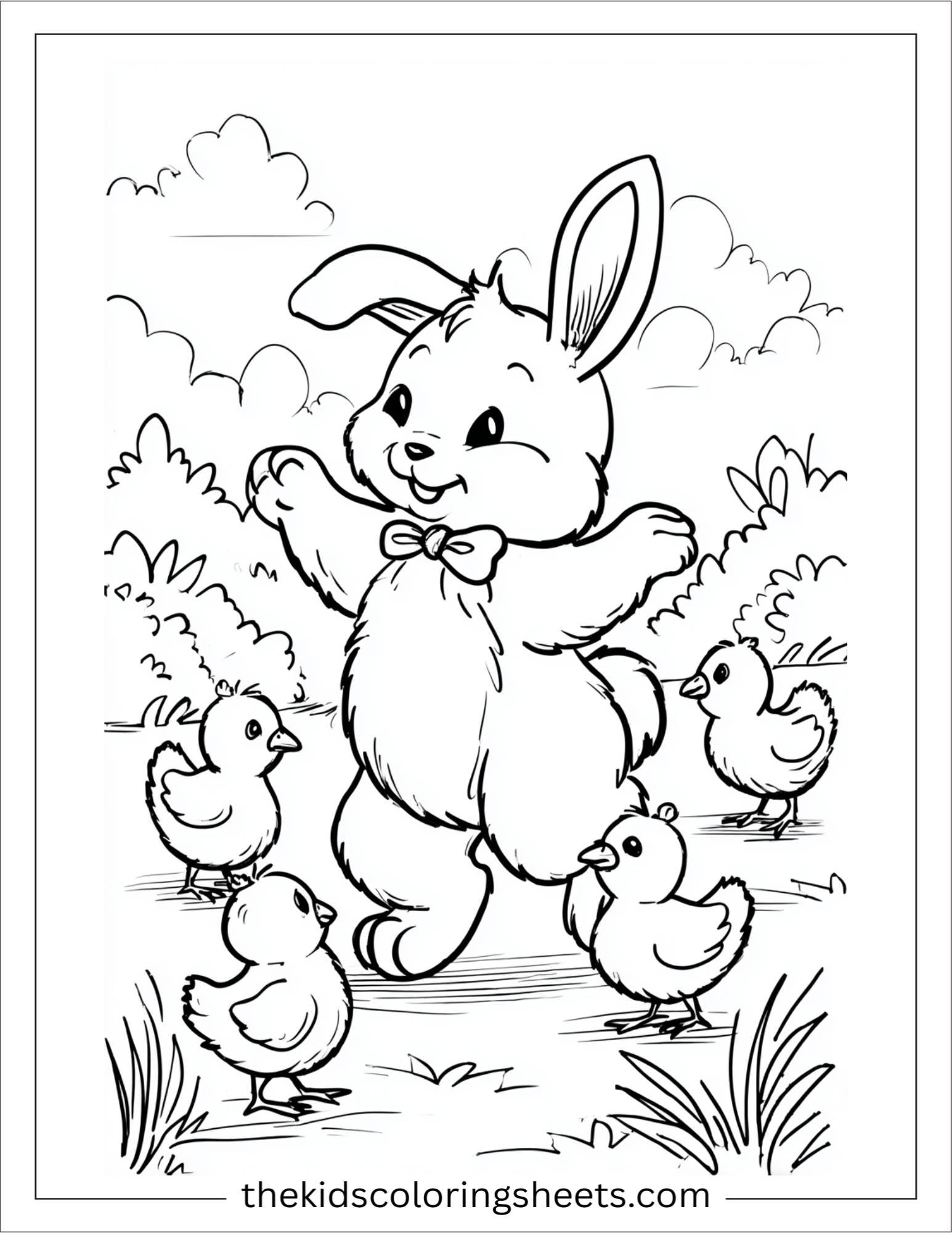 Easter Bunny dancing with chicks