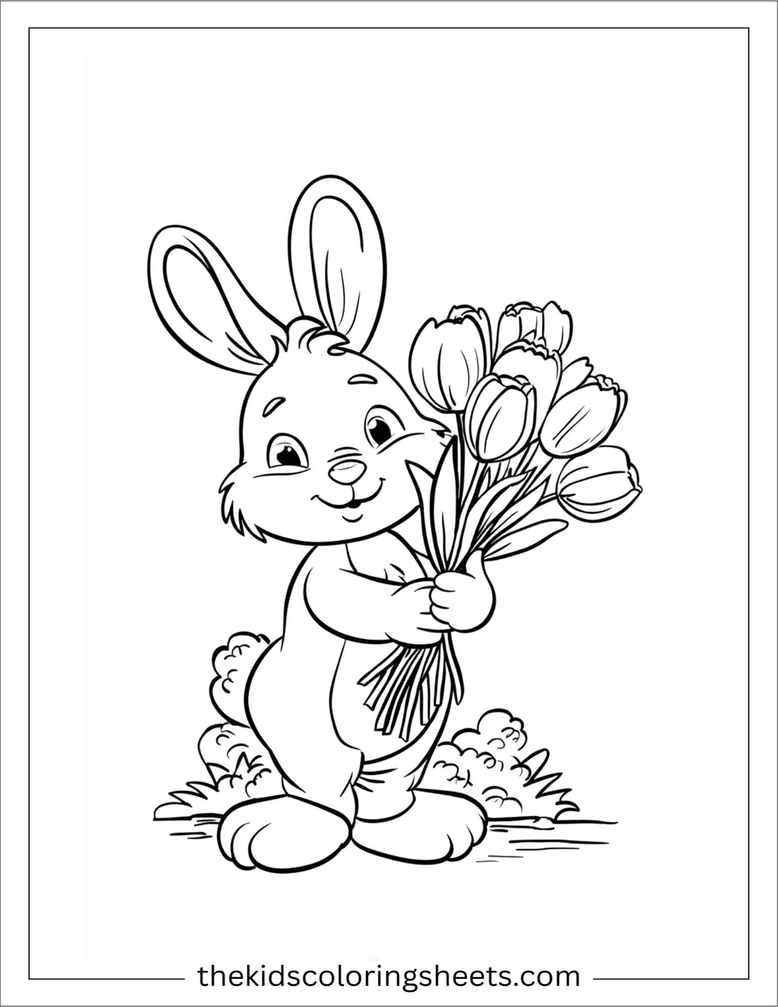 Easter Bunny holding tulip bouquet