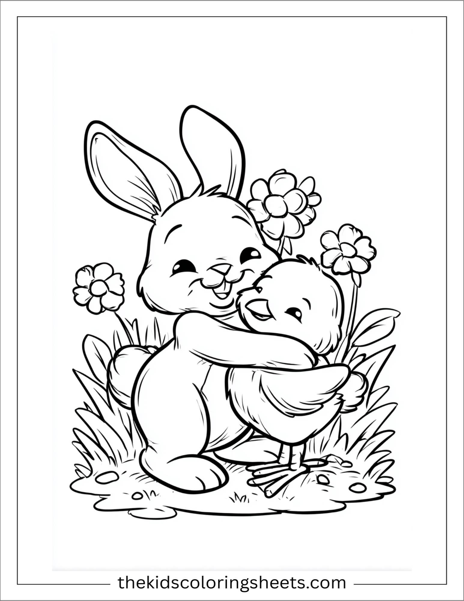 Easter Bunny hugging a chick