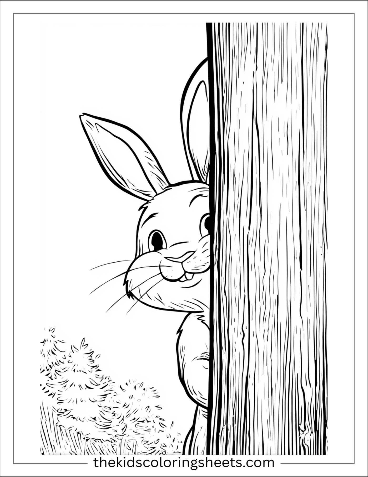 Easter Bunny peeking from behind tree