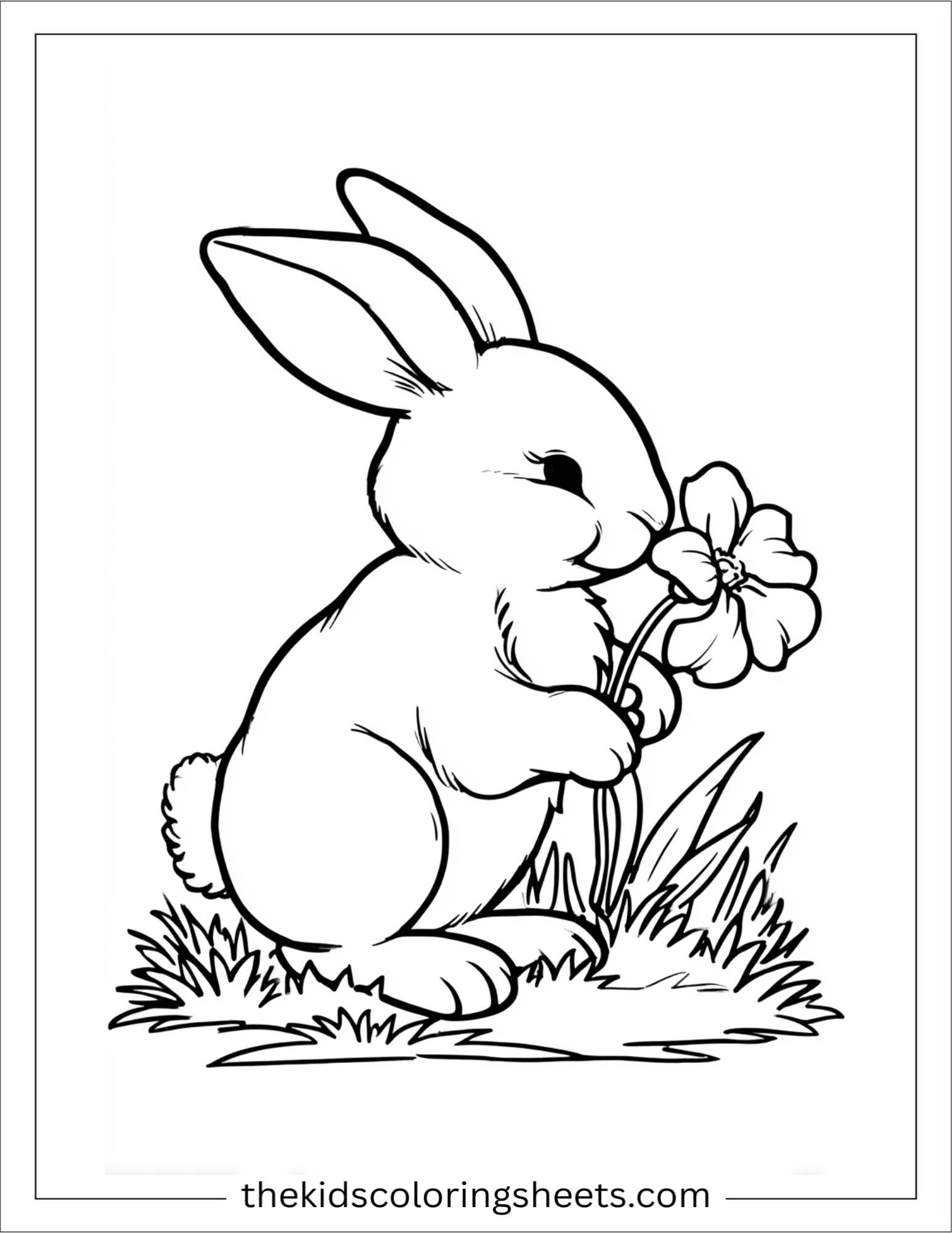 Easter Bunny smelling a flower