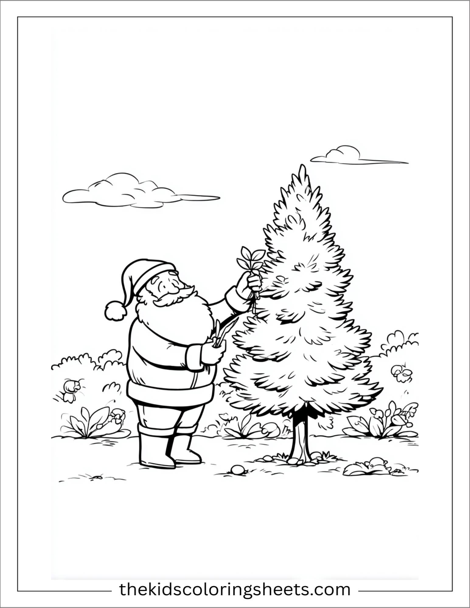 Santa Claus decorating a tree