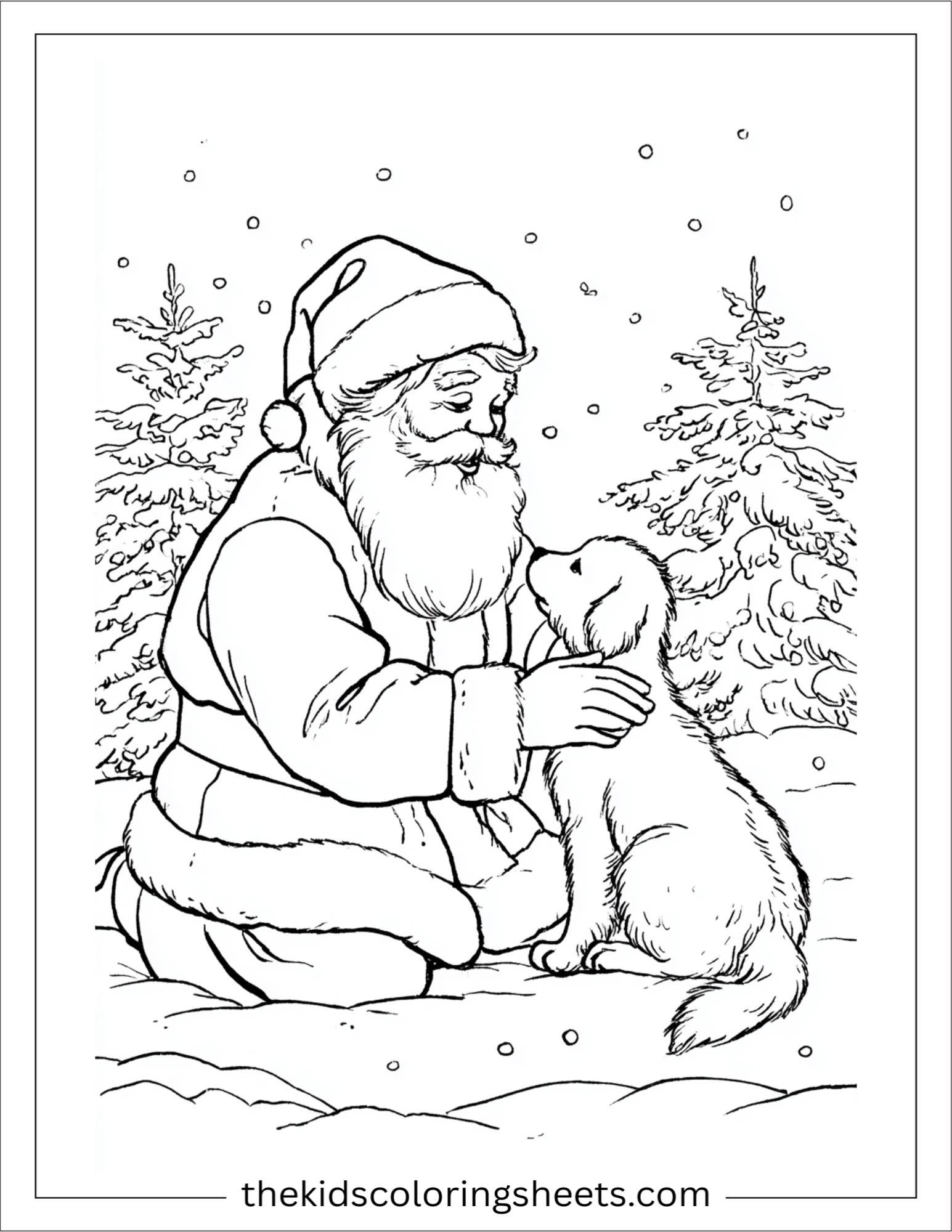 Santa Claus petting a puppy
