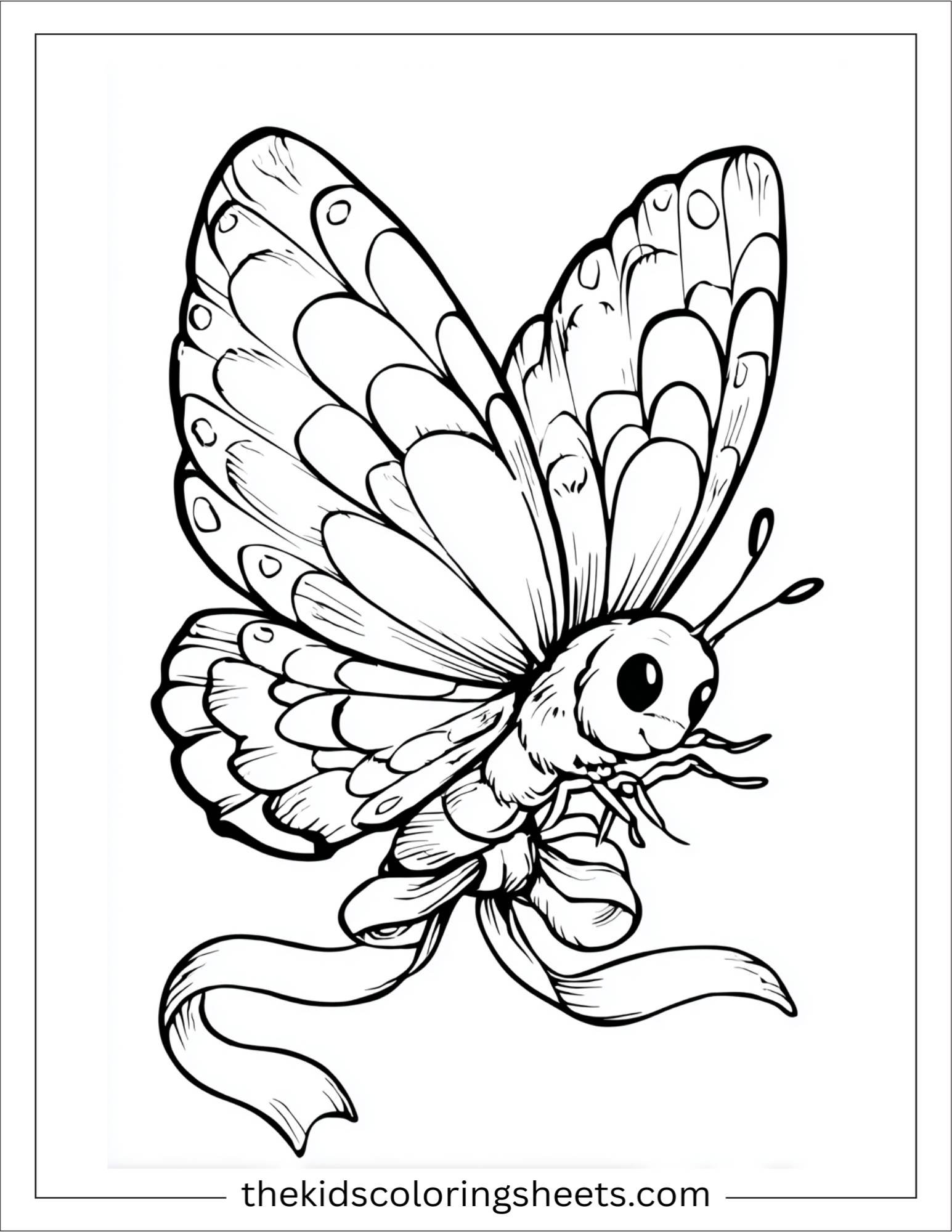 Butterfly flying with a ribbon