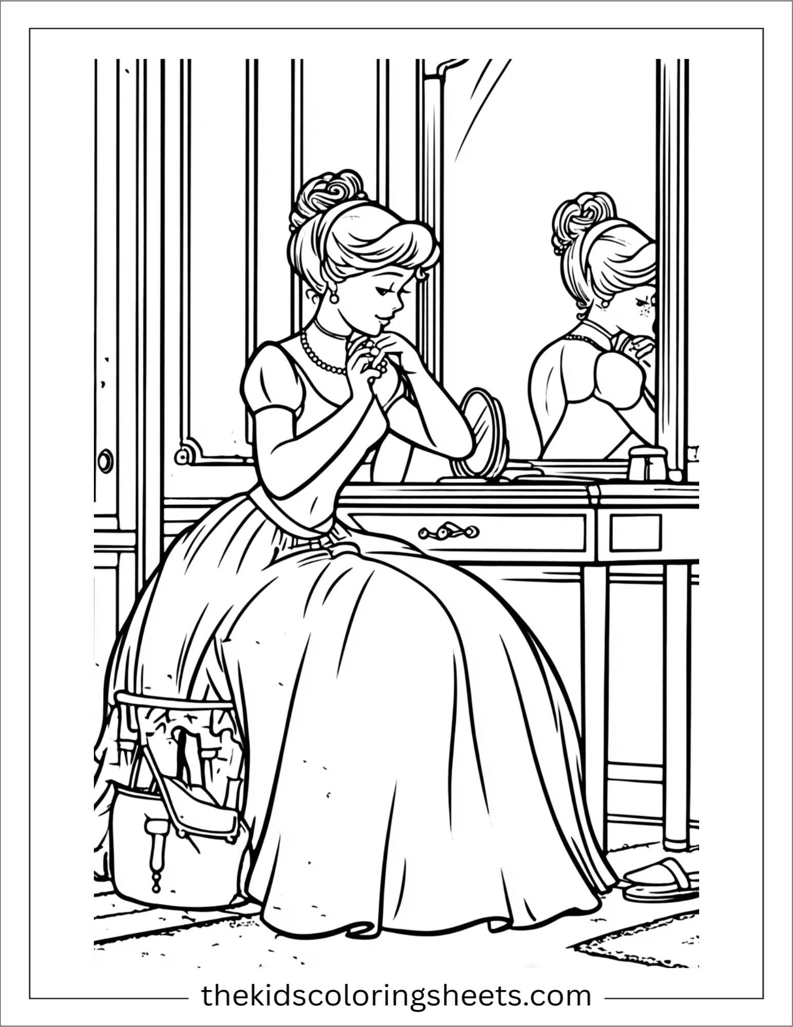 Cinderella putting on necklace