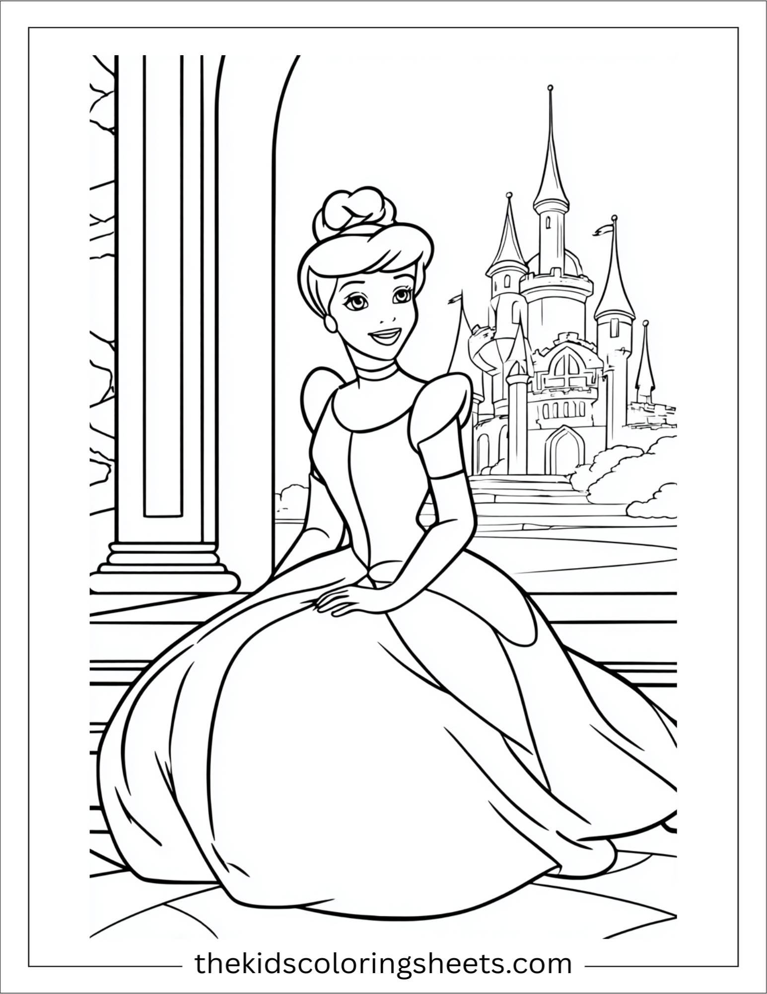 Cinderella smiling in ball gown