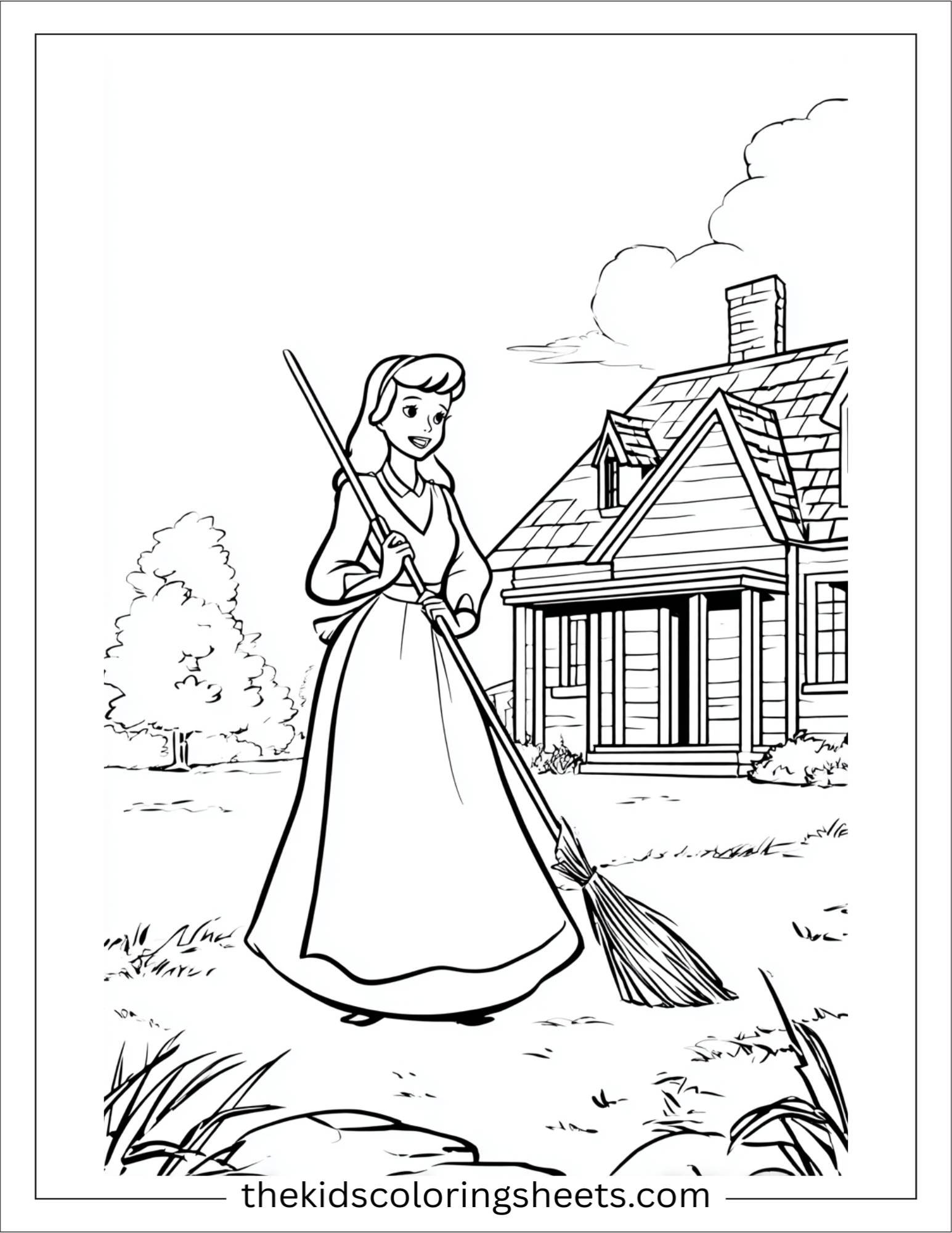 Cinderella smiling with broom