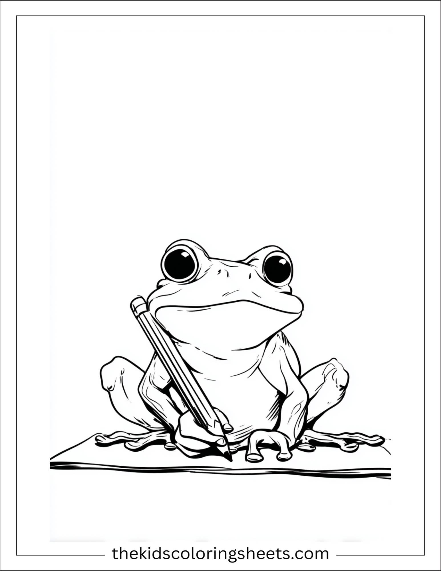 Frog writing with pencil