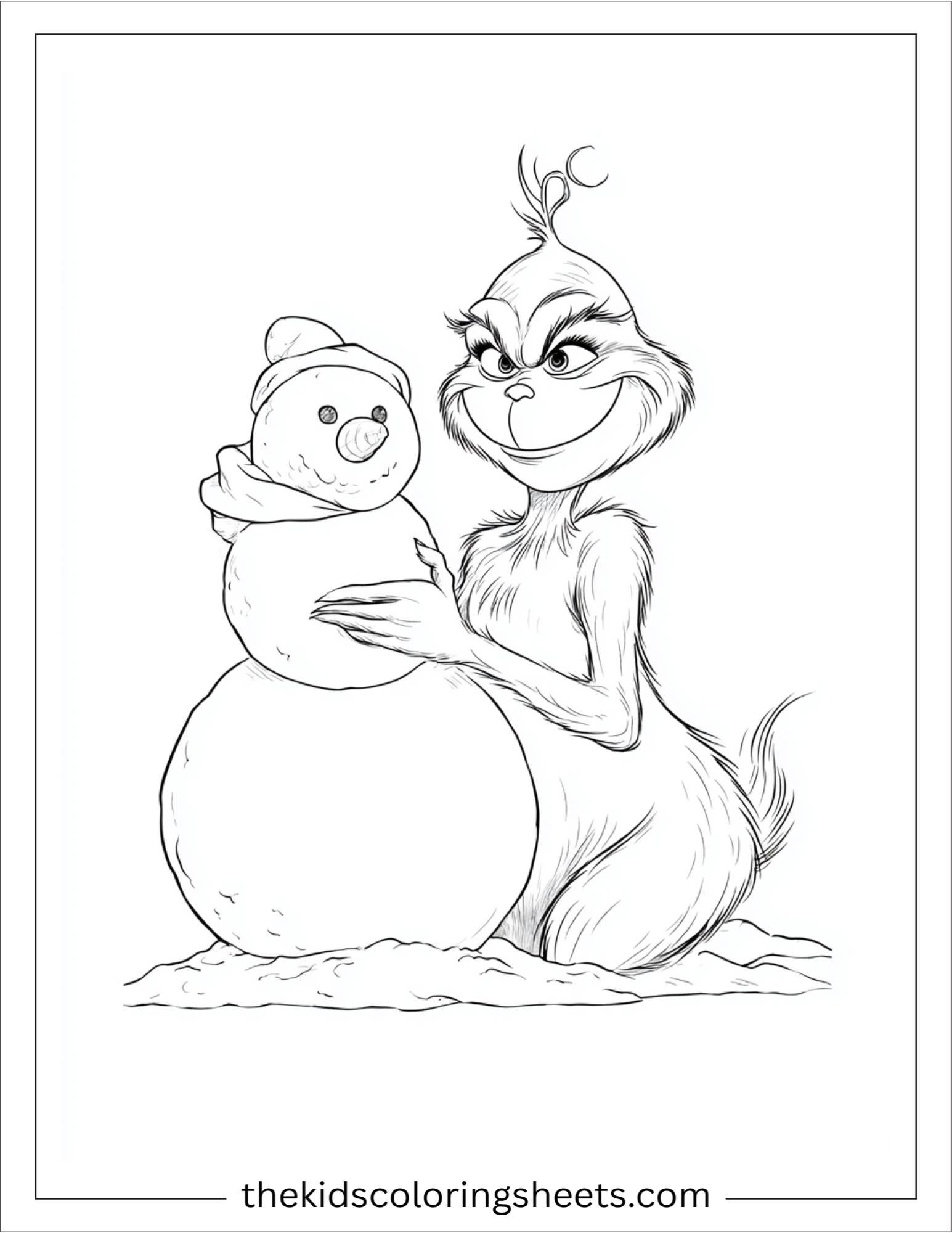 Grinch building a snowman