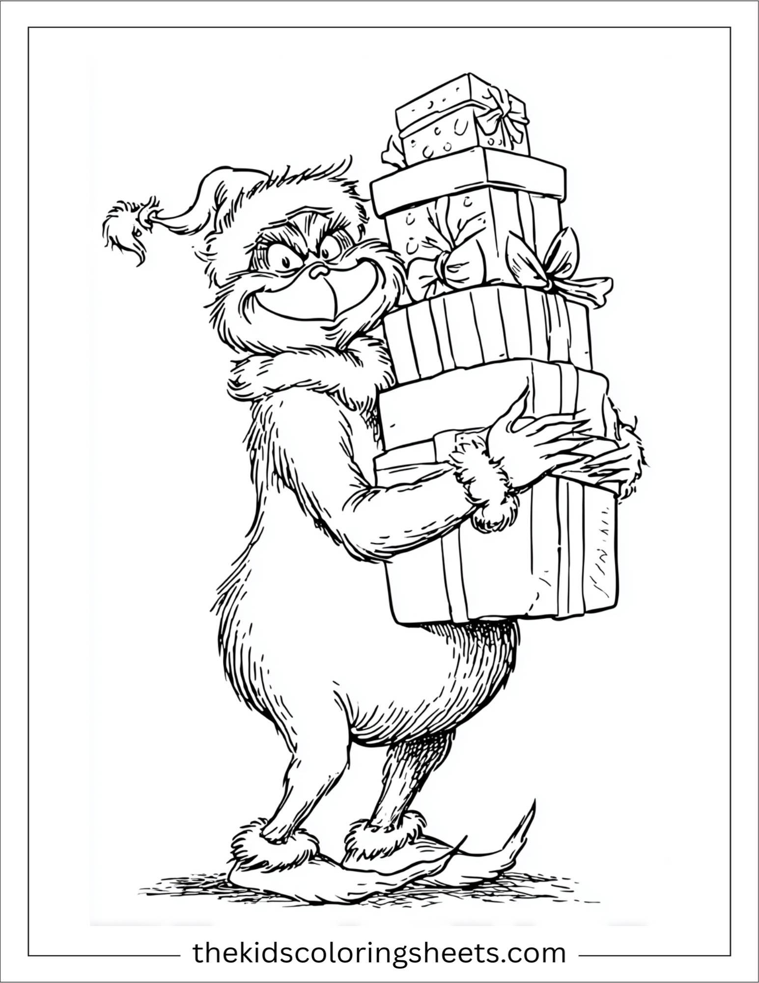 Grinch carrying gifts