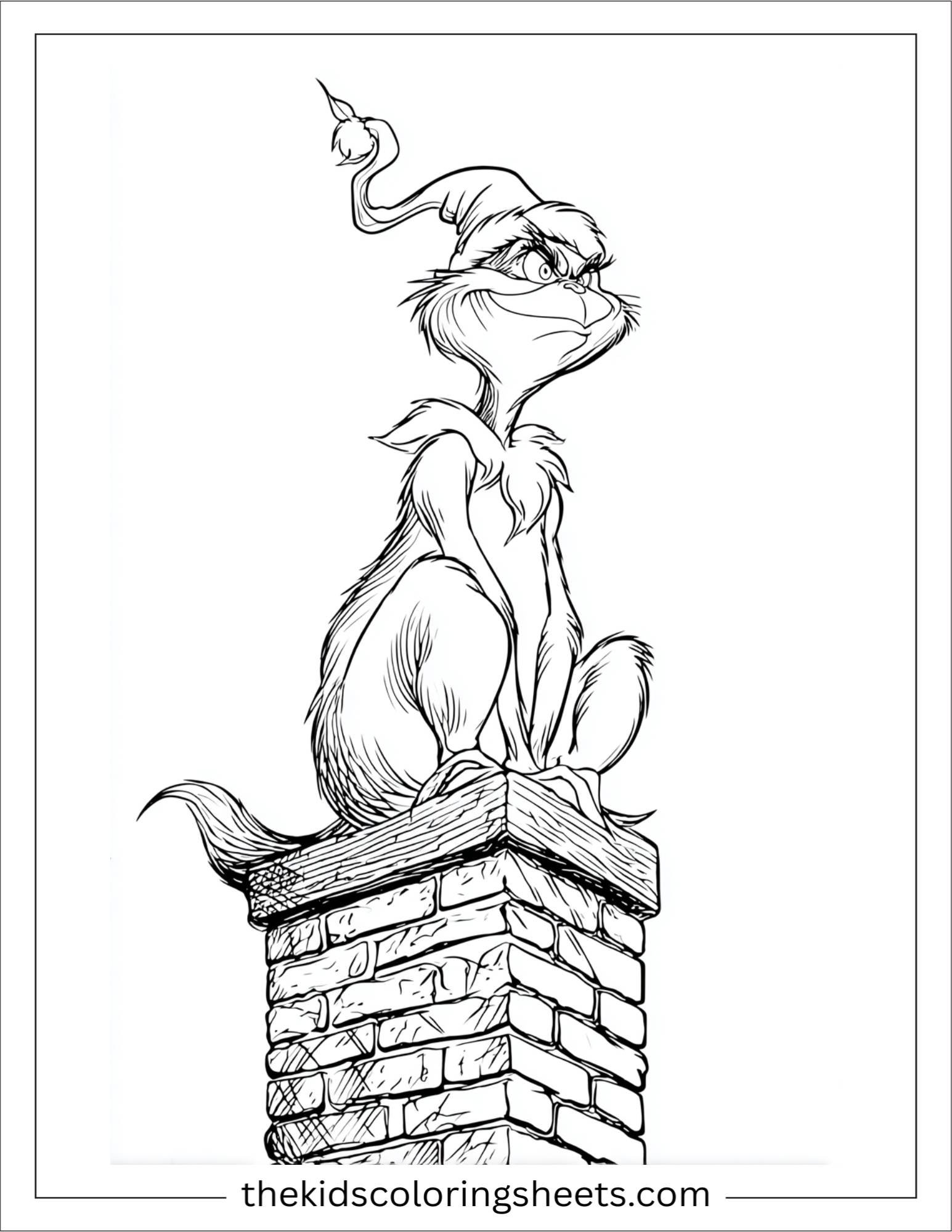 Grinch climbing a chimney