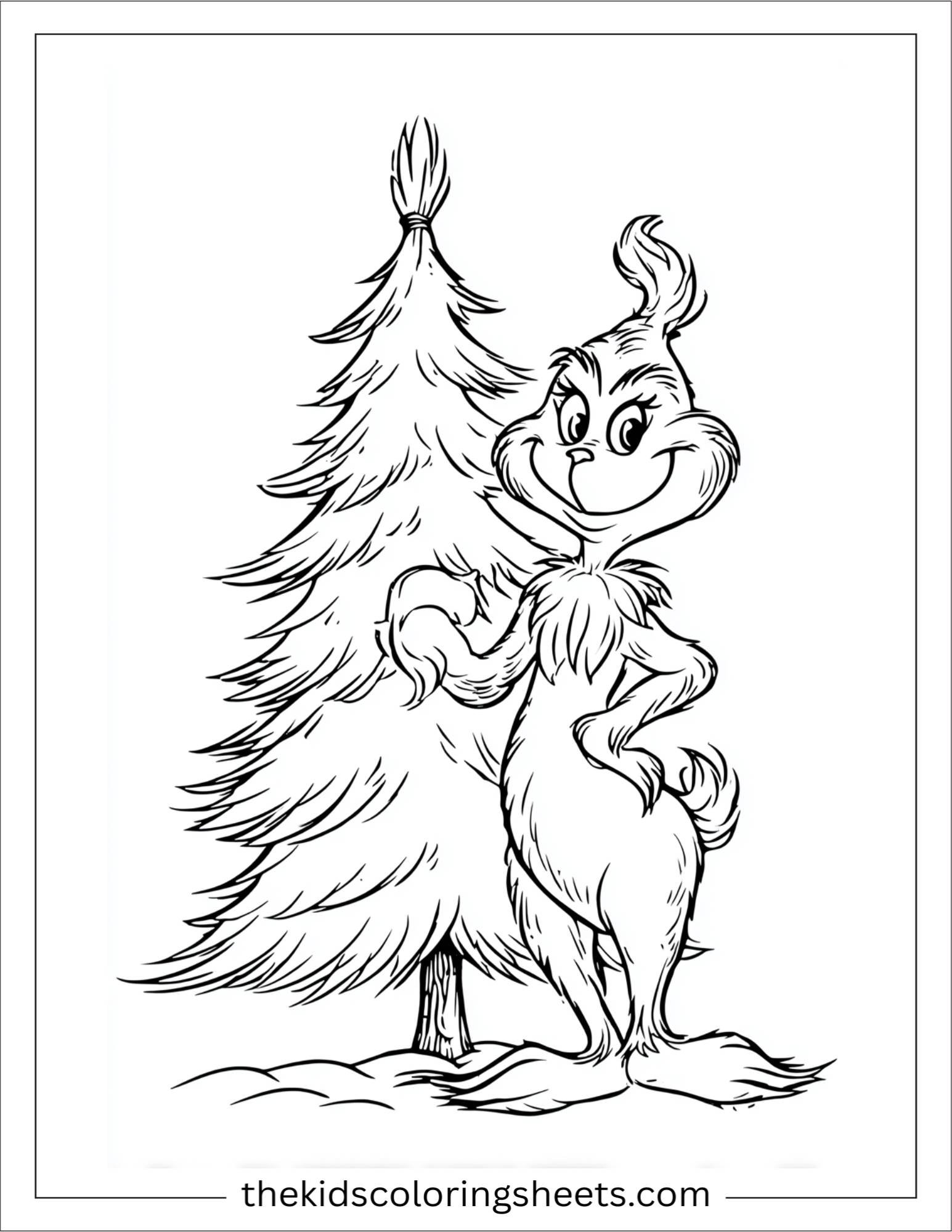 Grinch decorating a Christmas tree