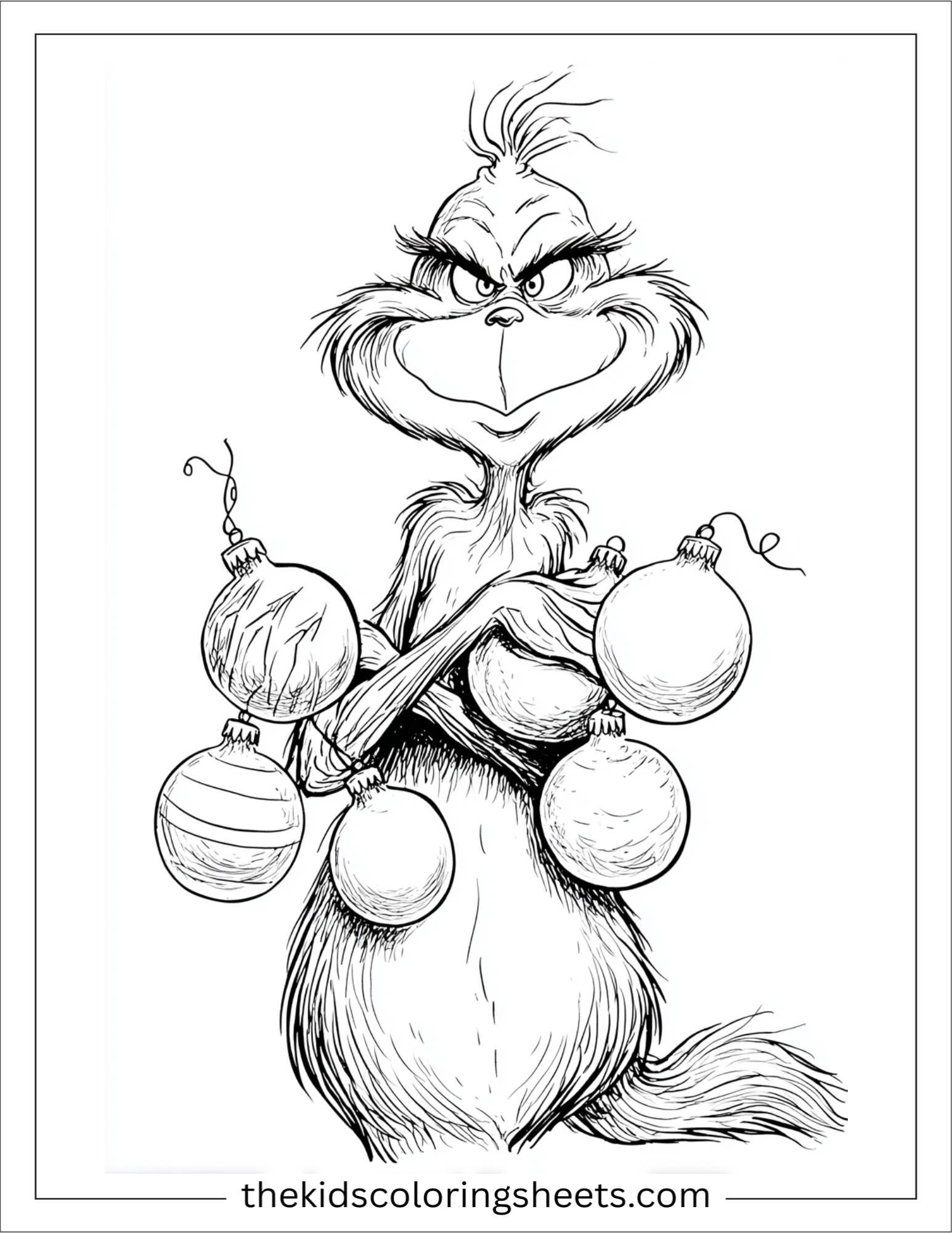 Grinch holding ornaments