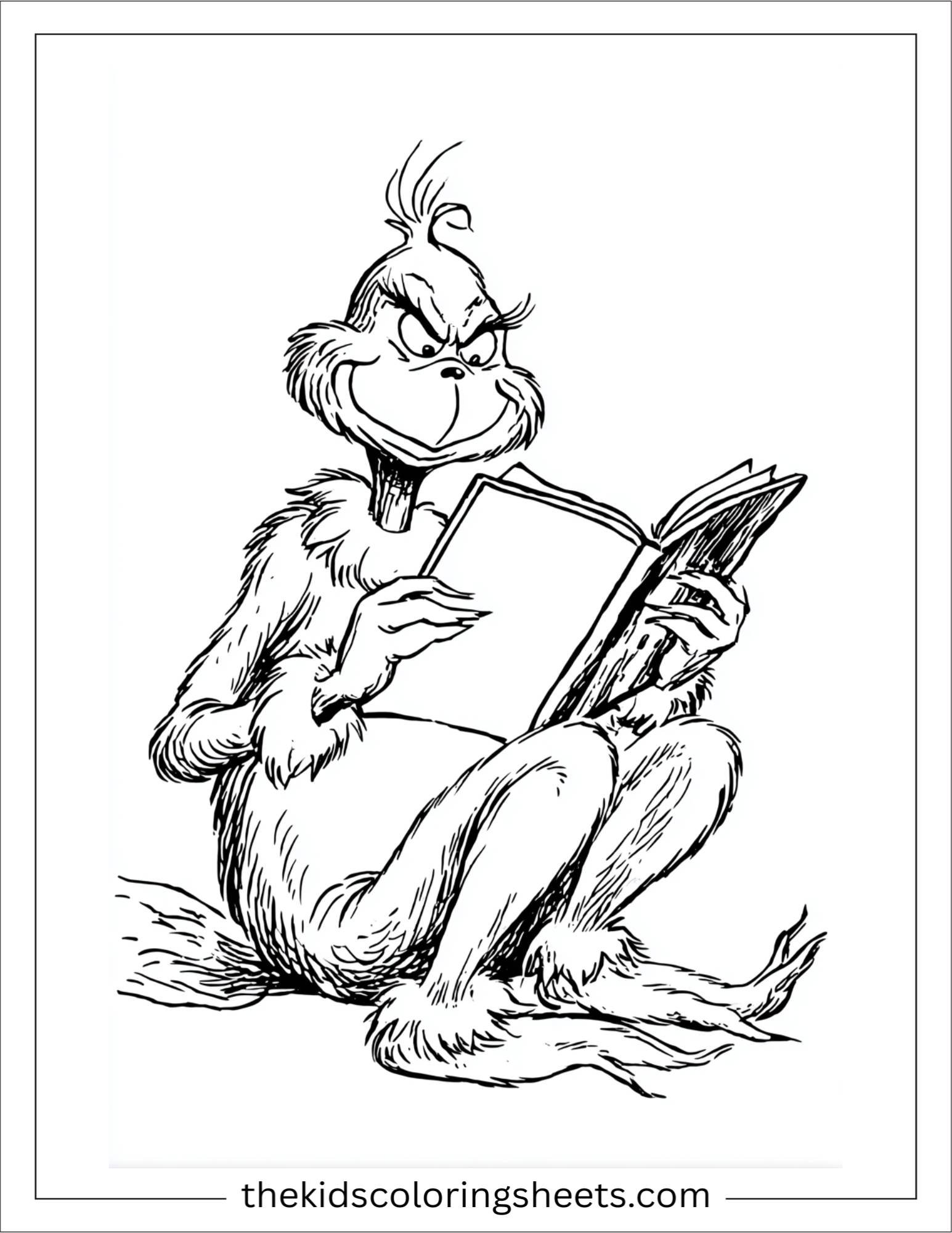 Grinch reading a book
