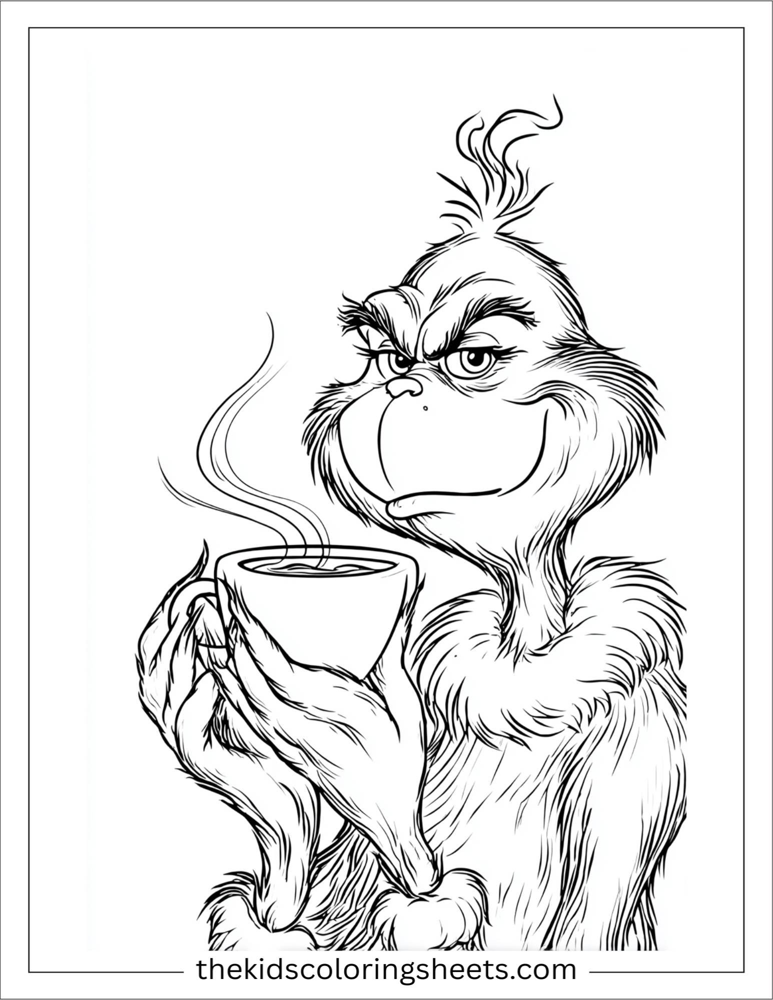 Grinch sipping hot cocoa