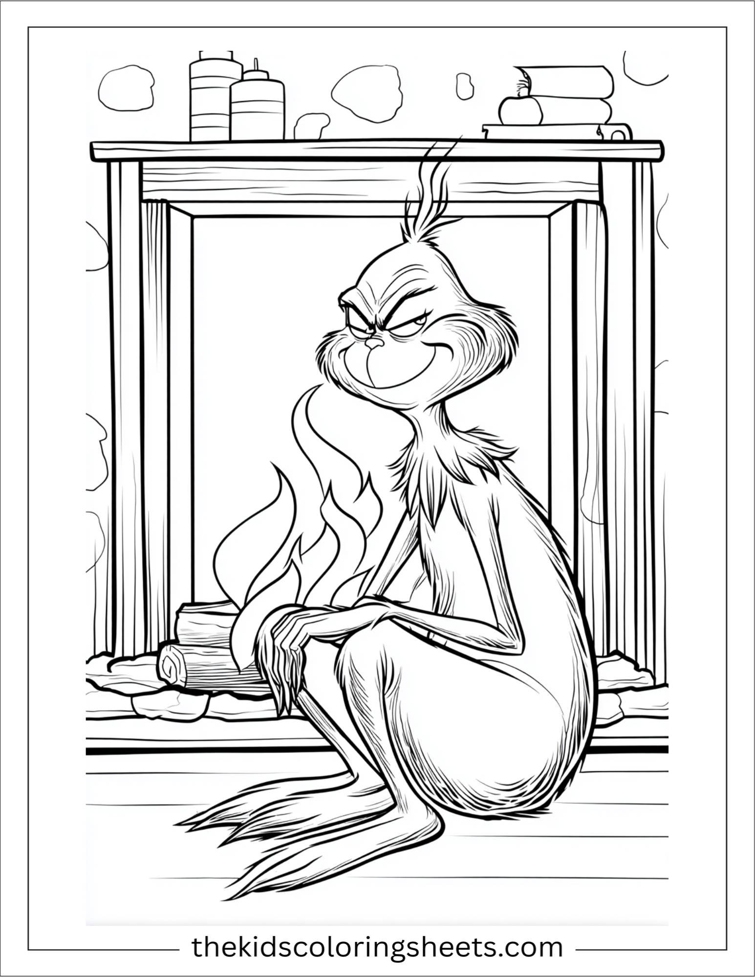 Grinch sitting by the fire