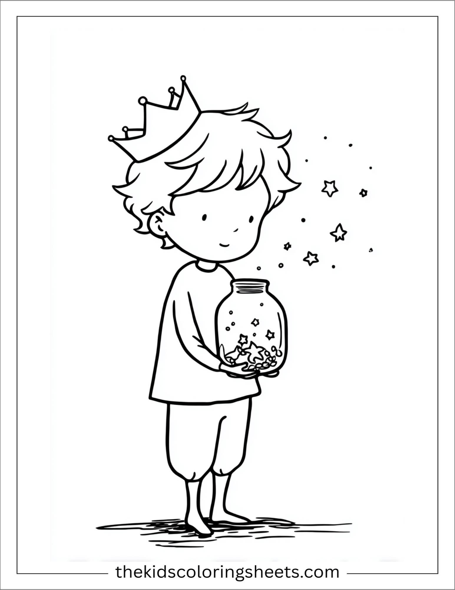 Little Prince collecting stars in a jar
