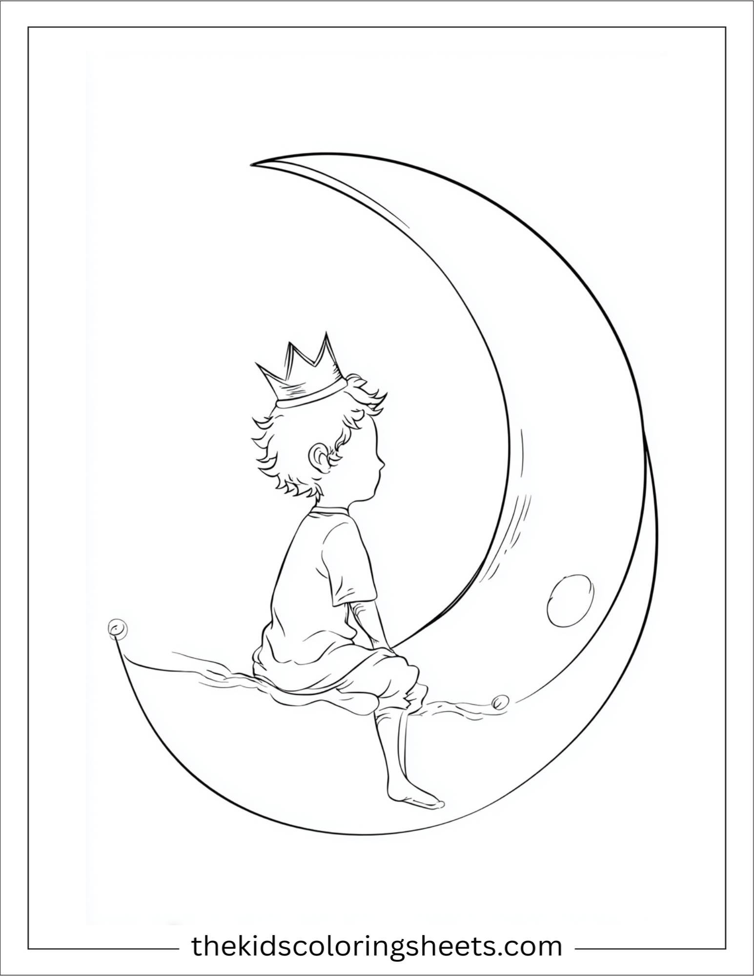 Little Prince sitting on a crescent moon