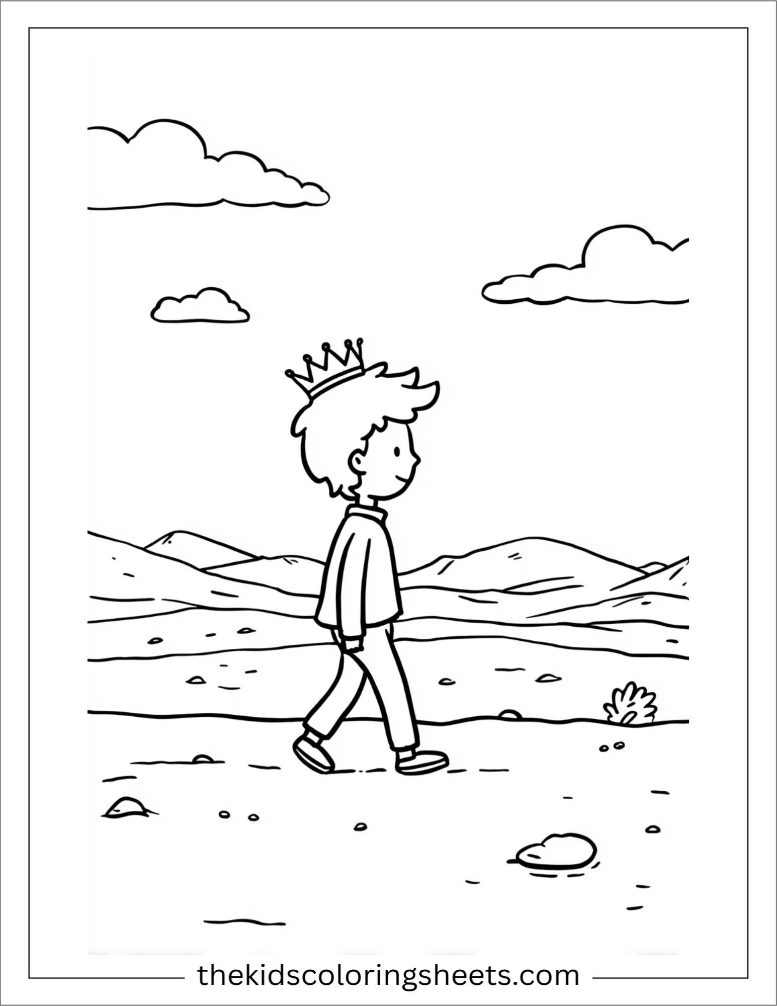 Little Prince walking in the desert