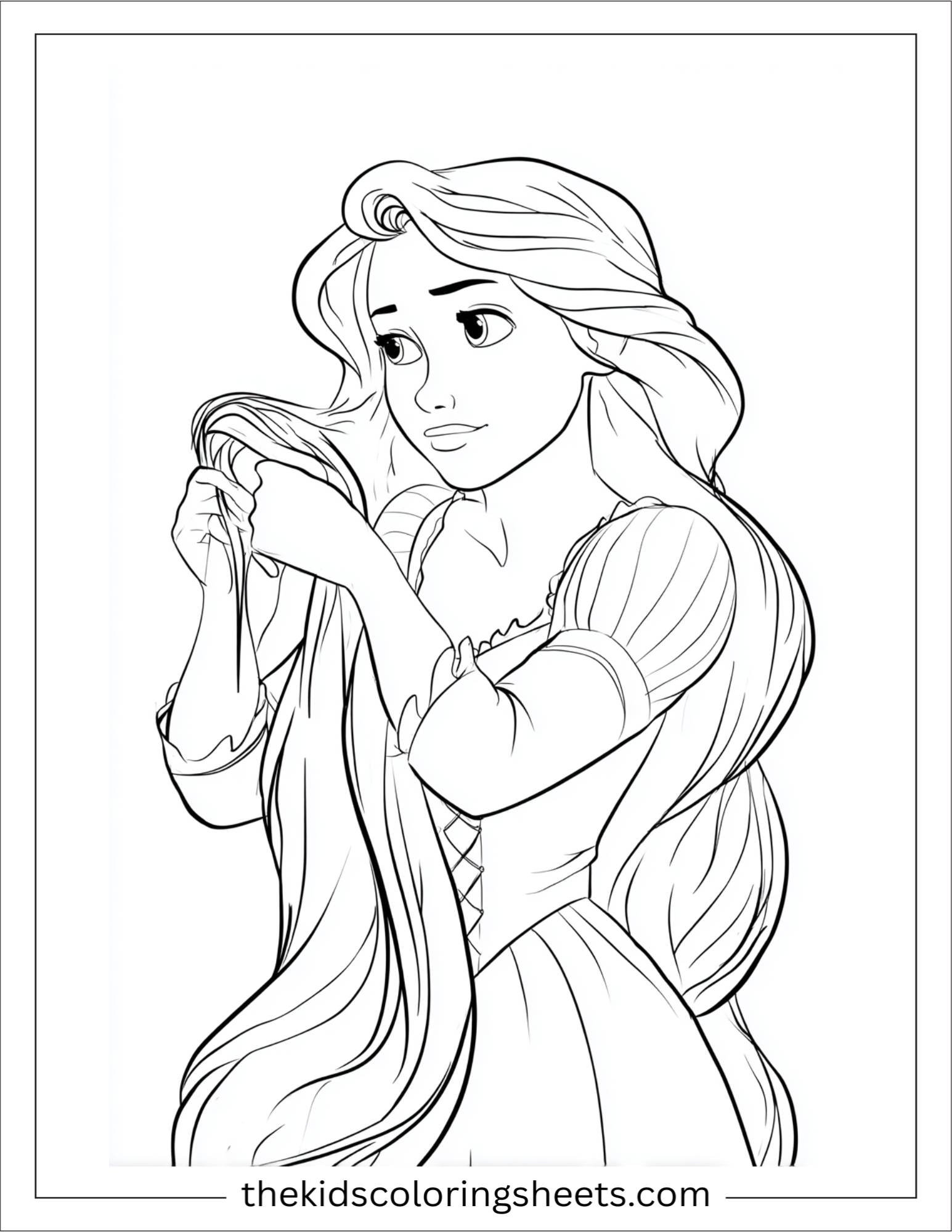 Rapunzel braiding her hair