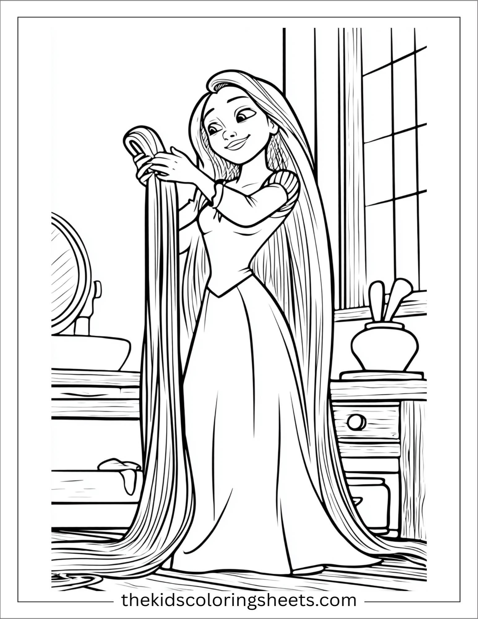 Rapunzel brushing her long hair