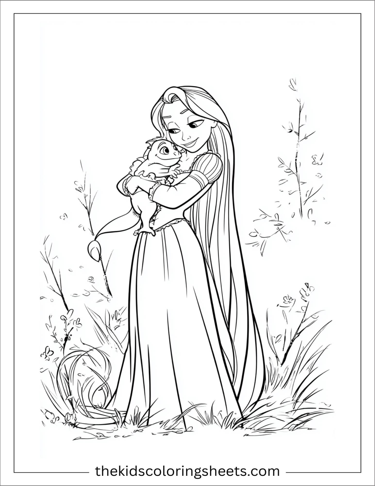 Rapunzel hugging Pascal