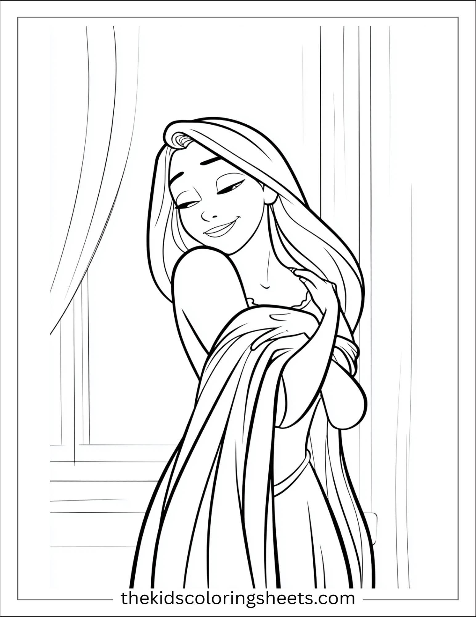 Rapunzel hugging her hair