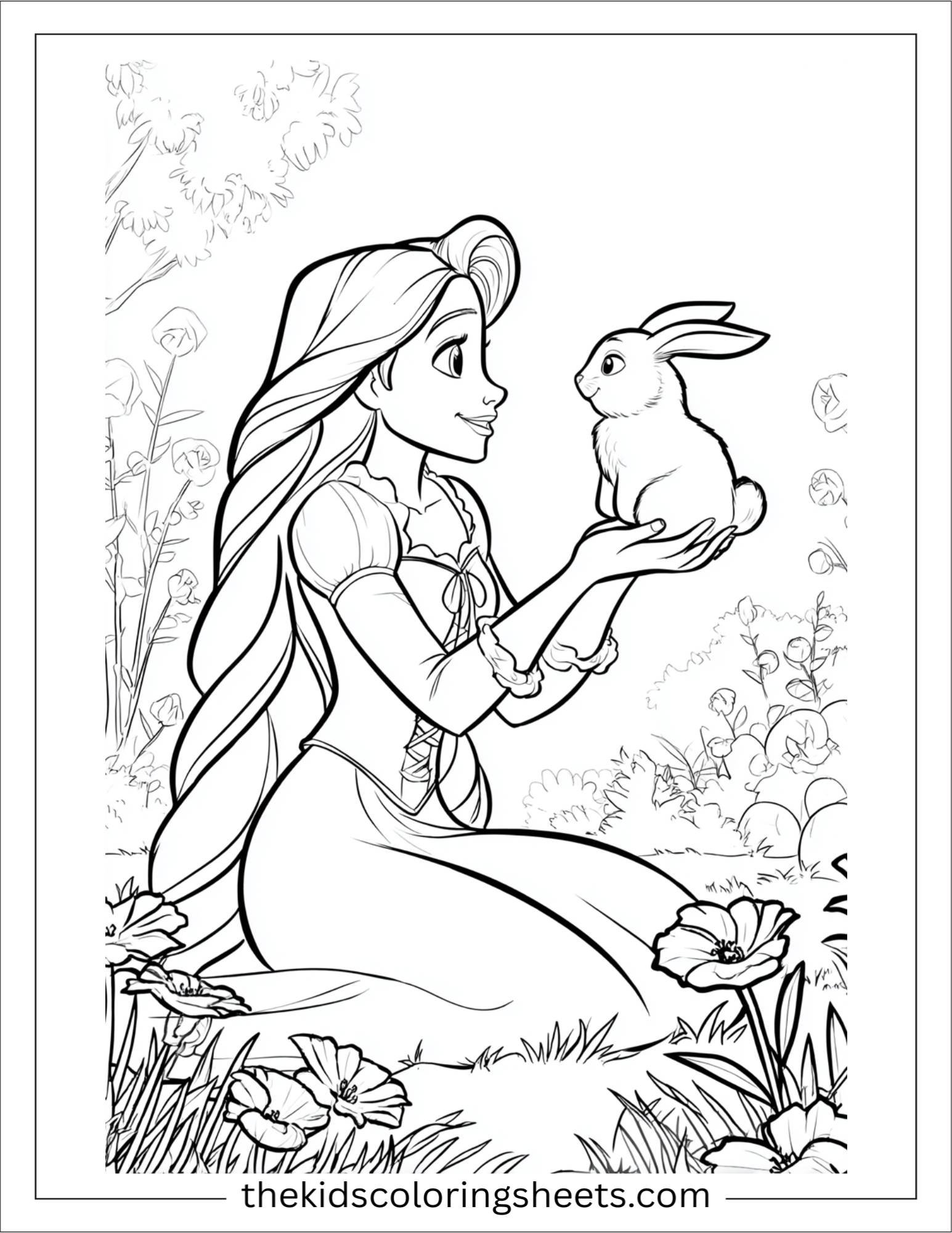 Rapunzel petting a bunny