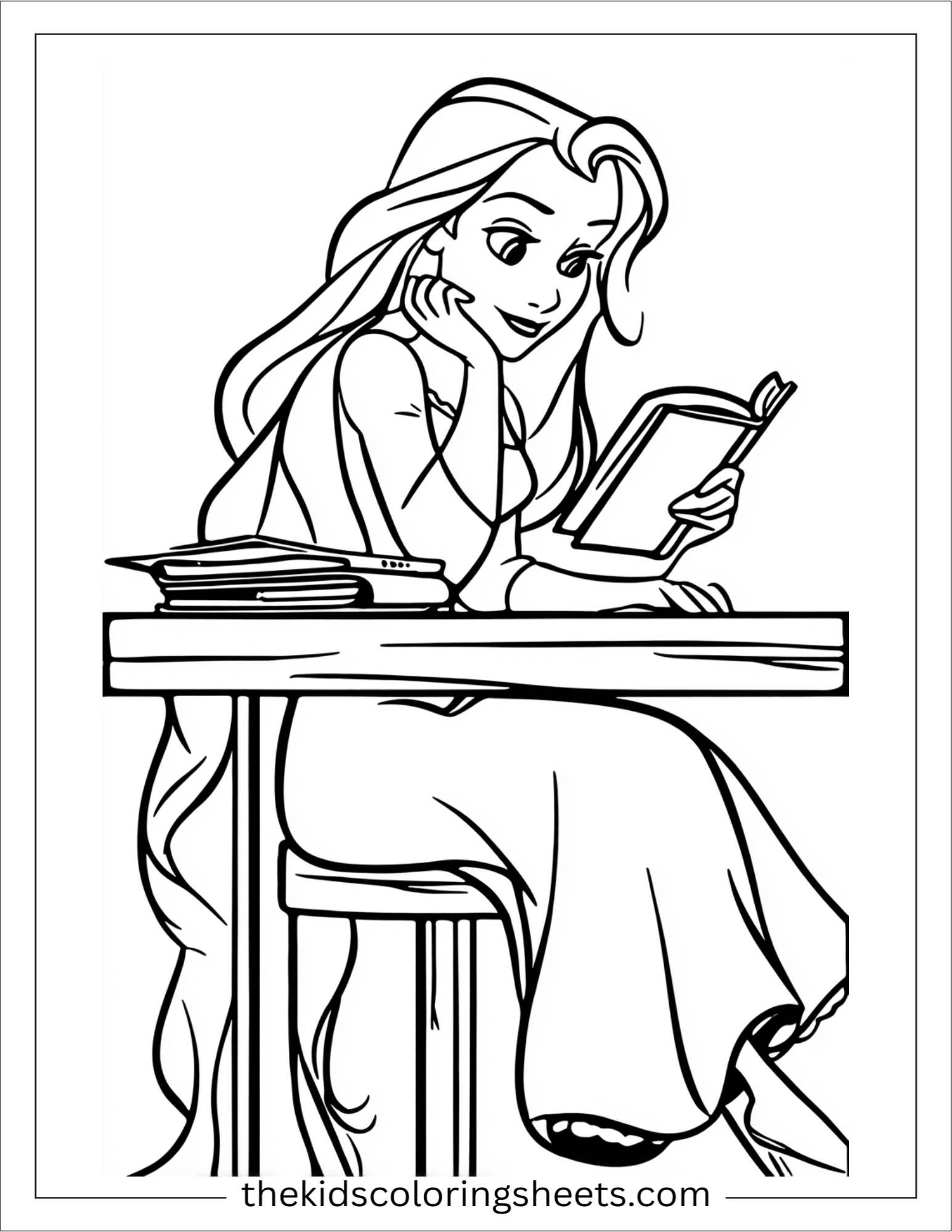 Rapunzel reading a book