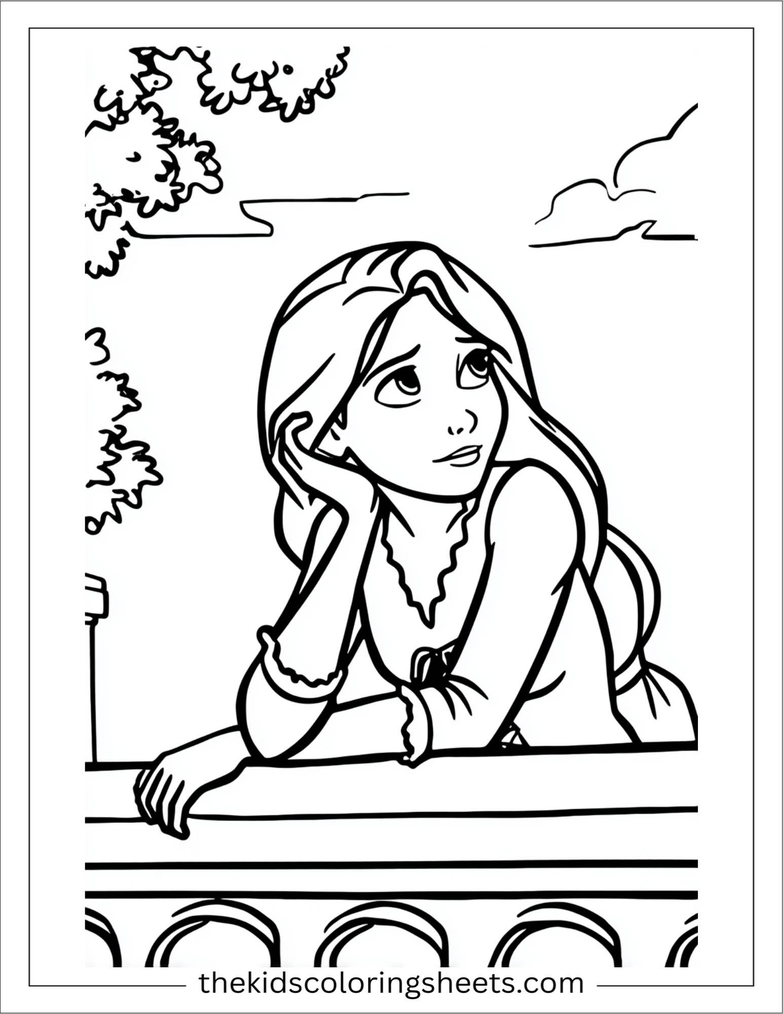 Rapunzel resting on balcony