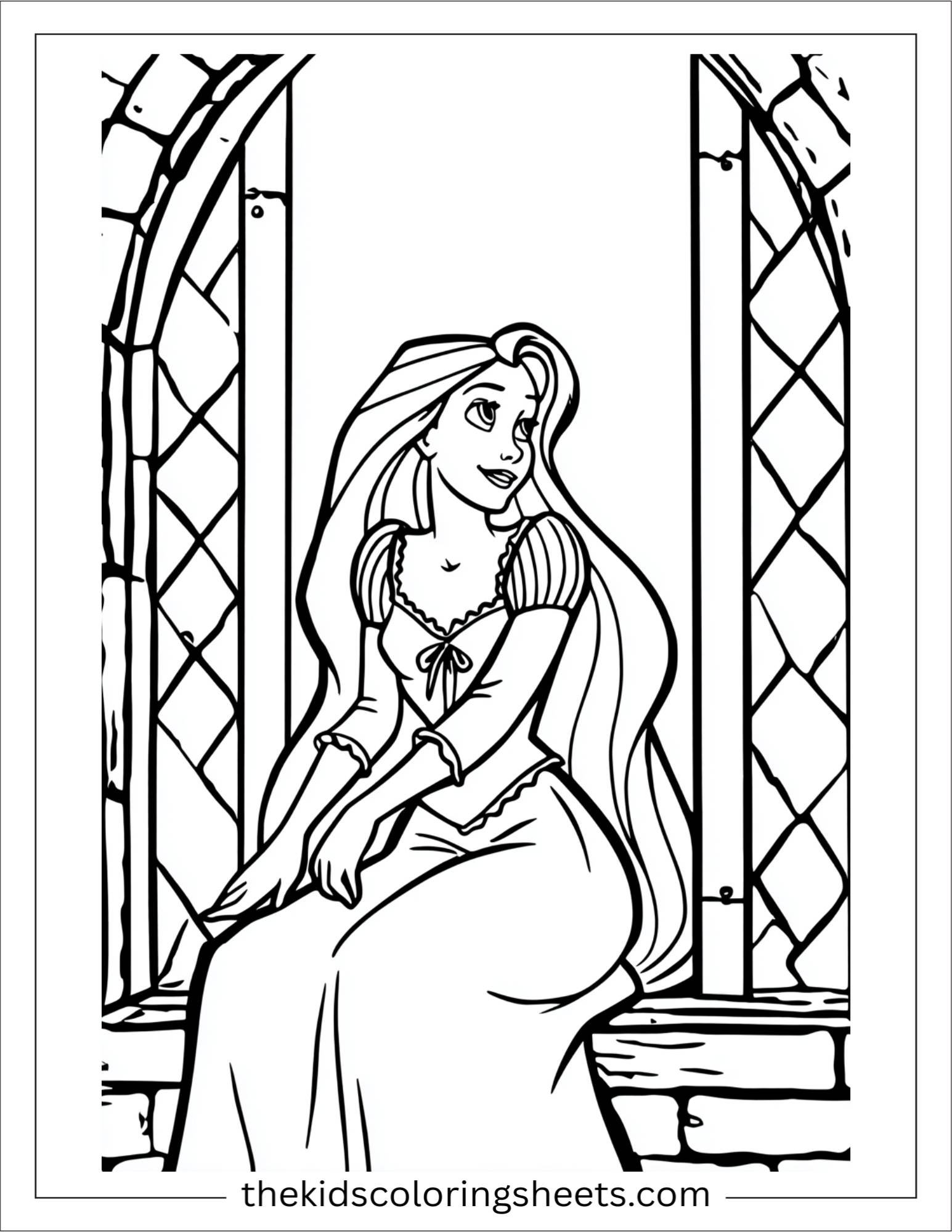 Rapunzel singing at the window