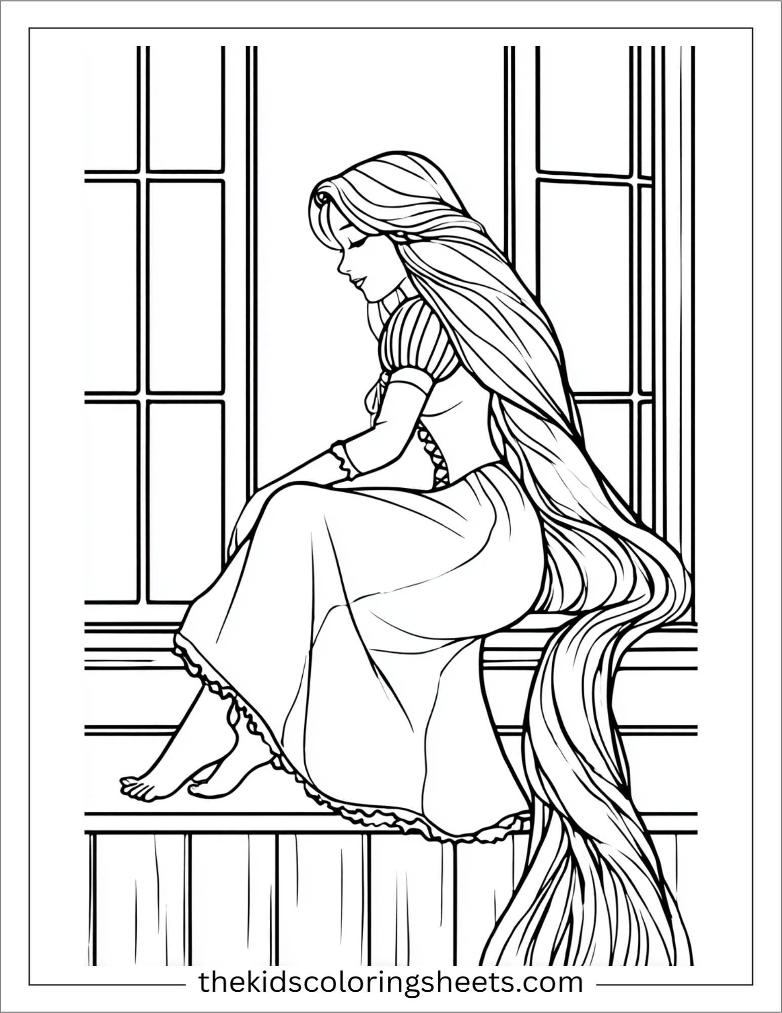 Rapunzel sitting on windowsill