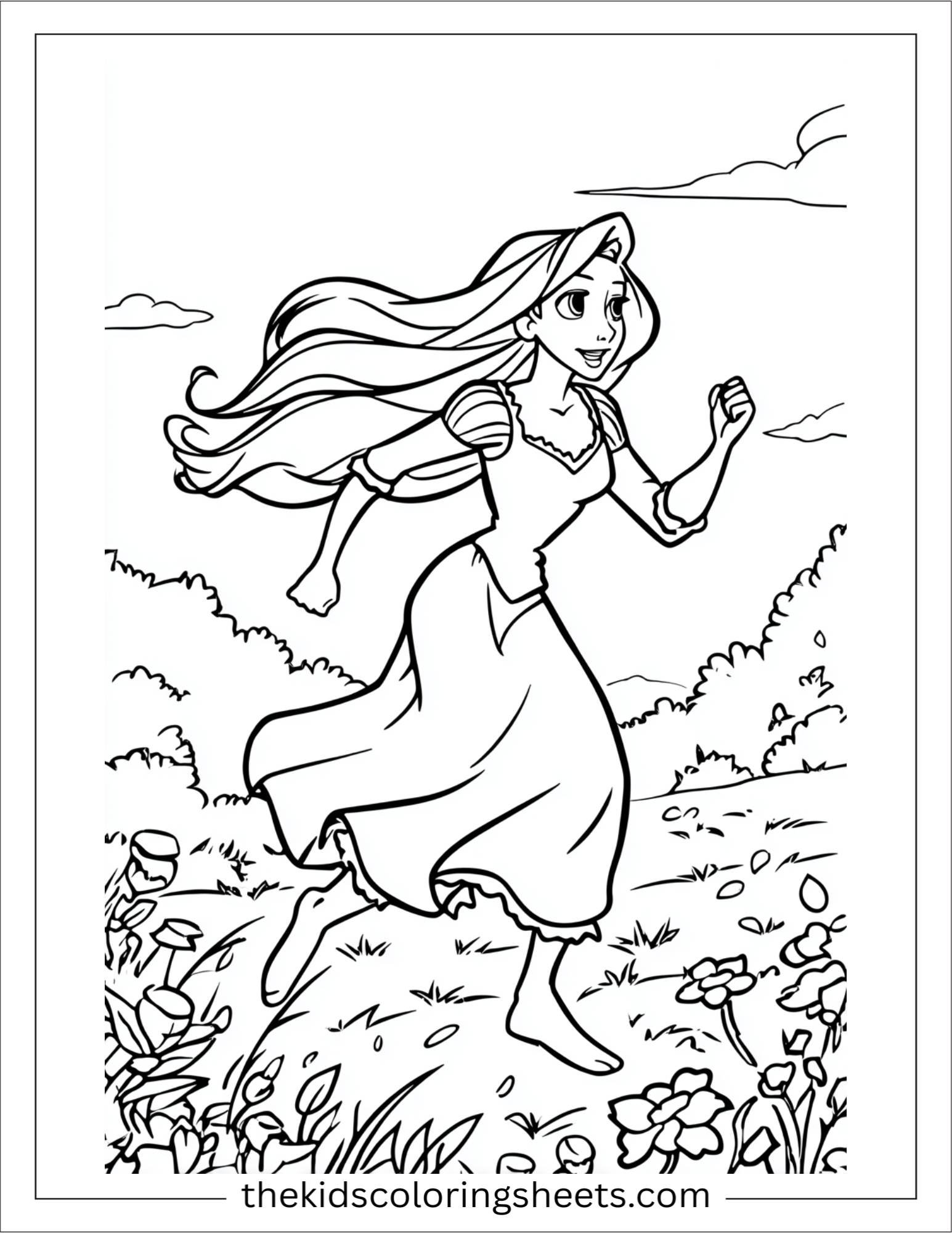 Rapunzel skipping in garden