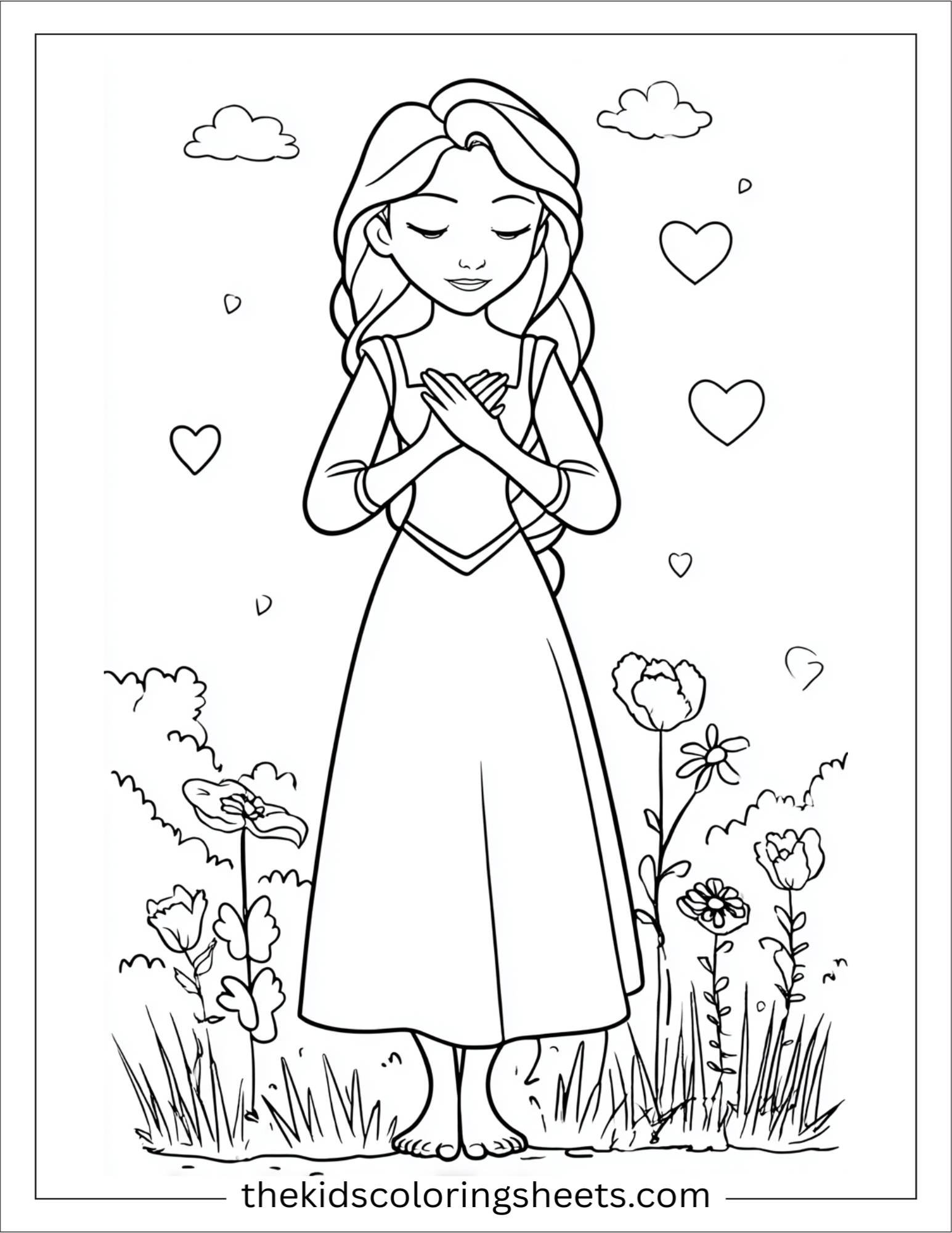 Rapunzel with hands on heart