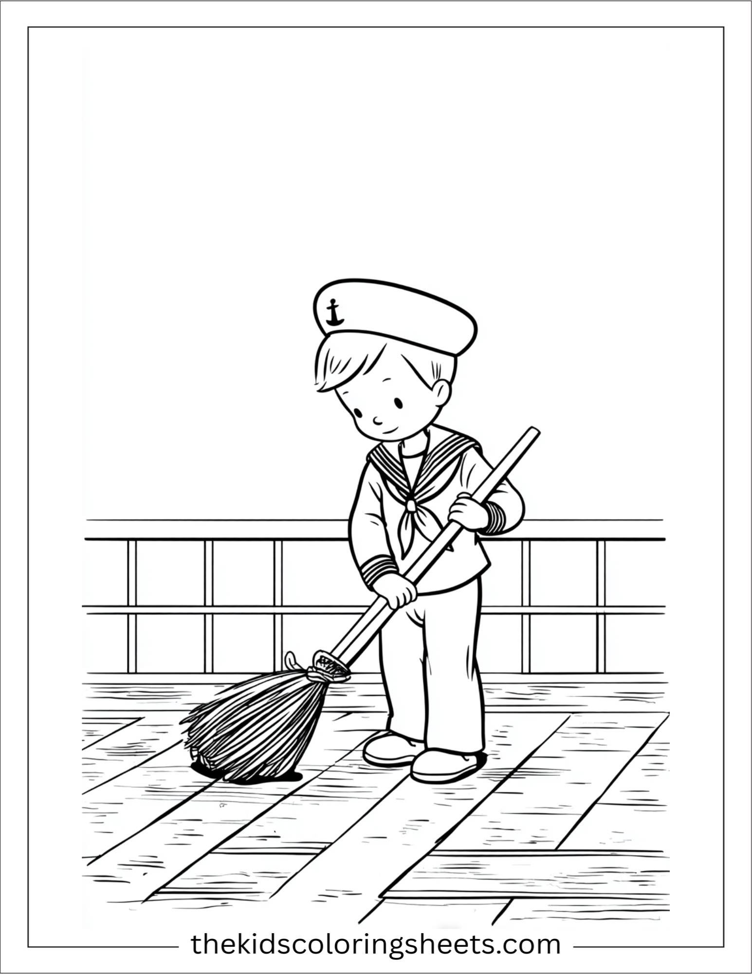 Sailor cleaning the deck