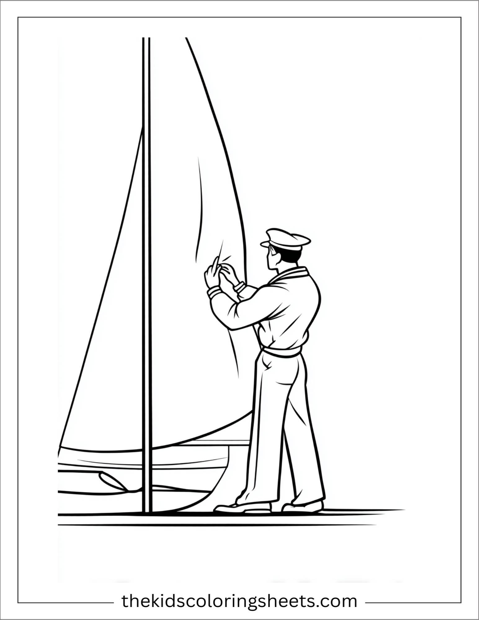 Sailor fixing the sail