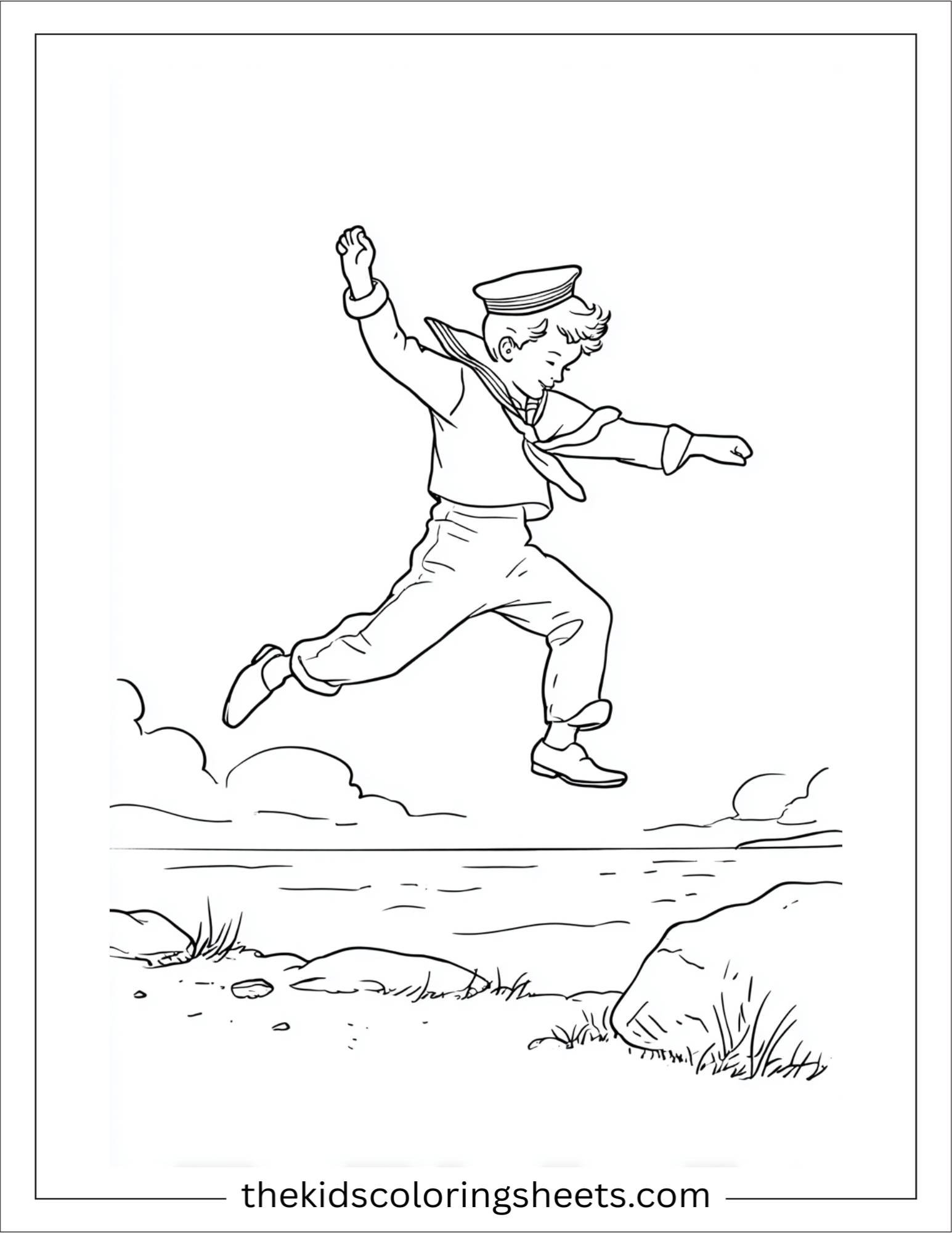 Sailor jumping on shore