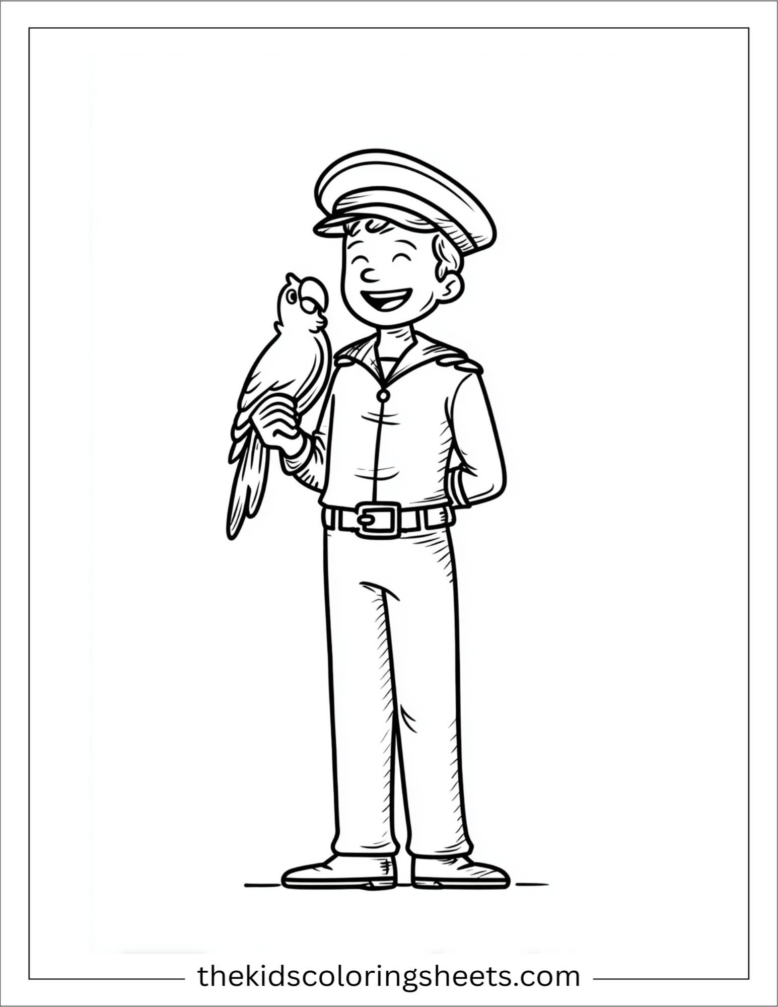 Sailor laughing with parrot