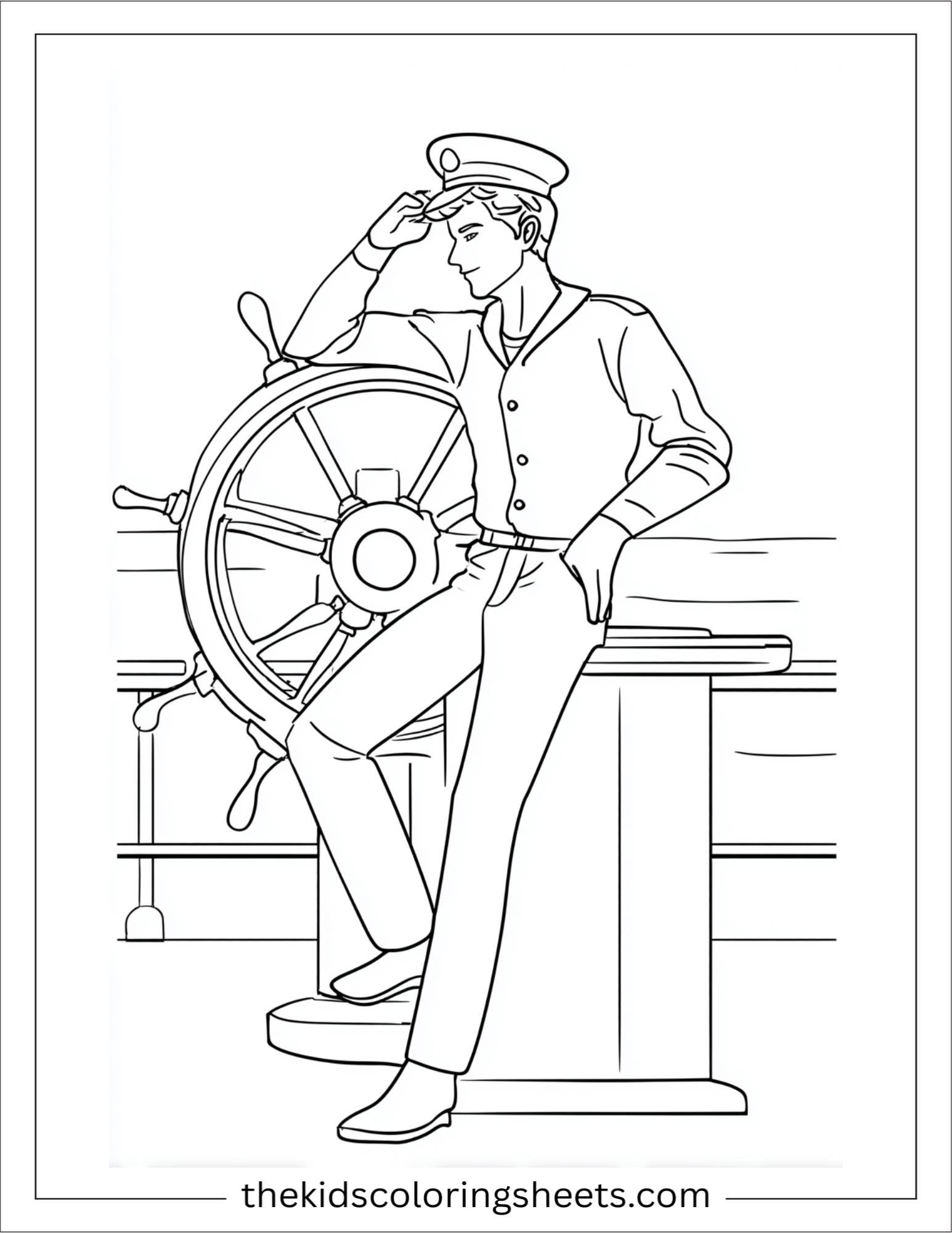 Sailor leaning on wheel