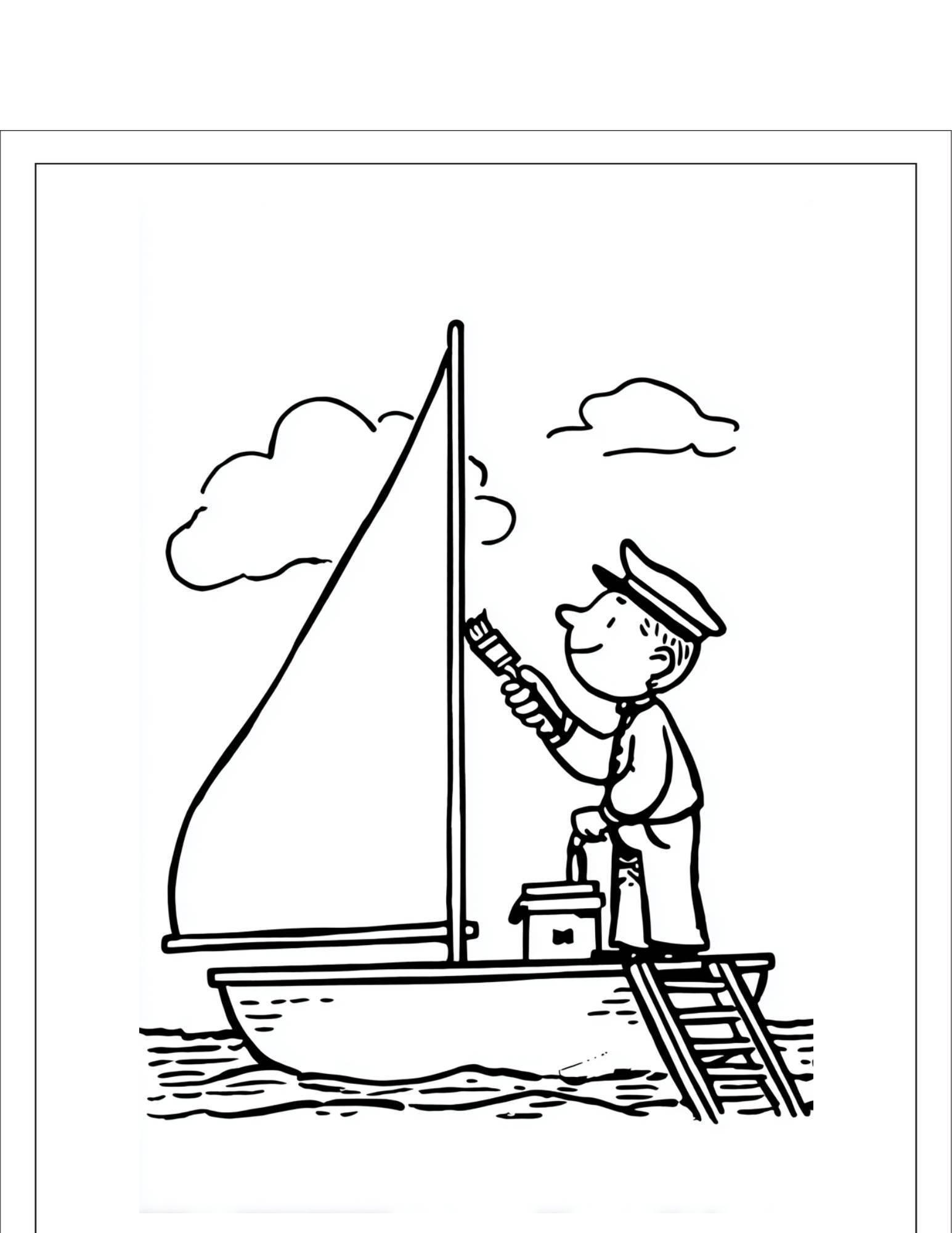 Sailor painting the boat