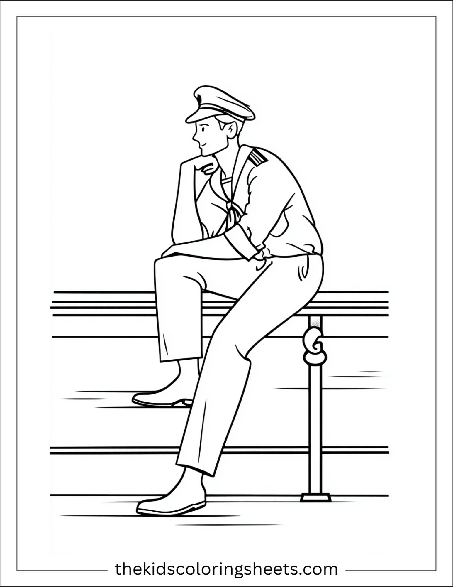 Sailor sitting on ship railing