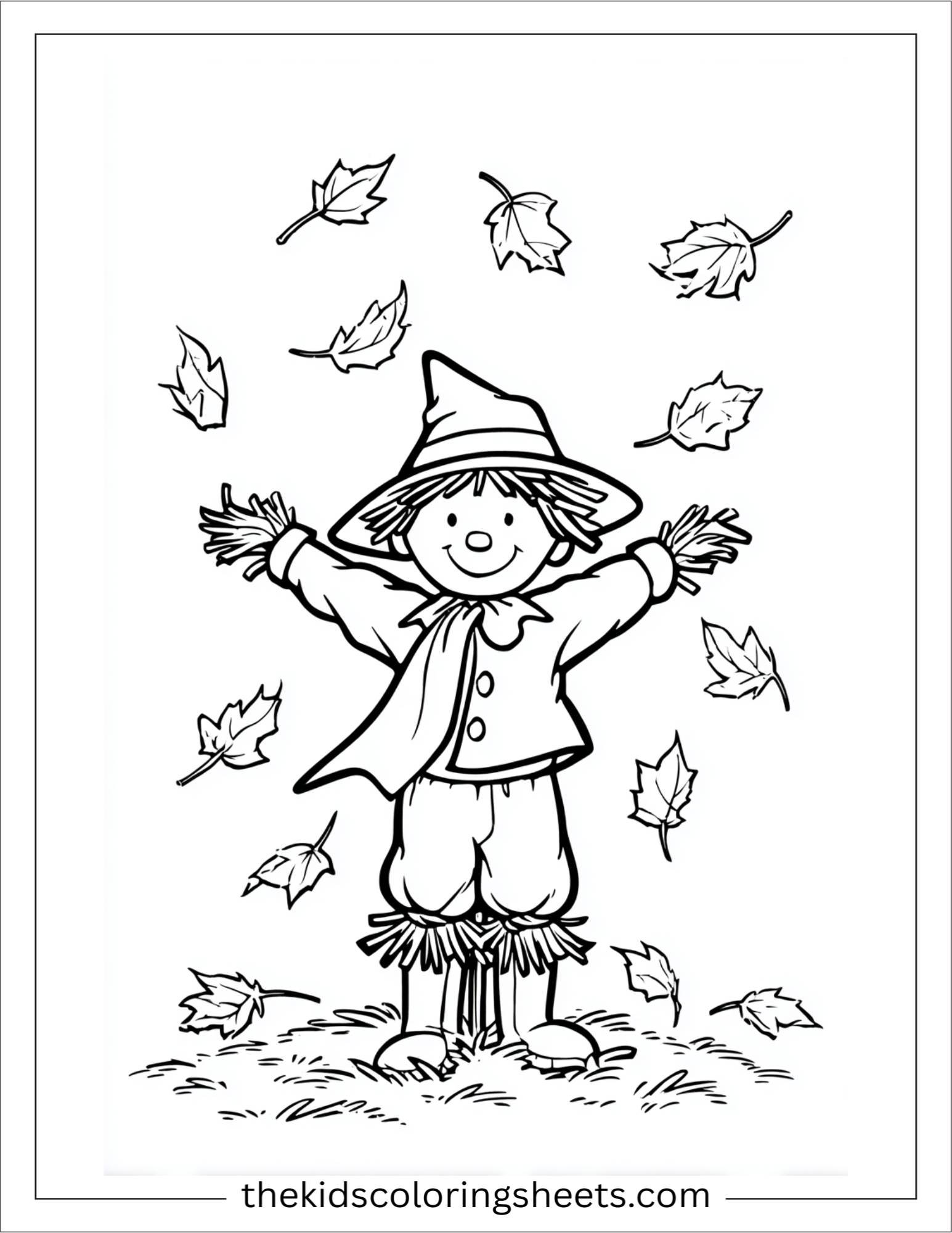 Scarecrow catching falling leaves