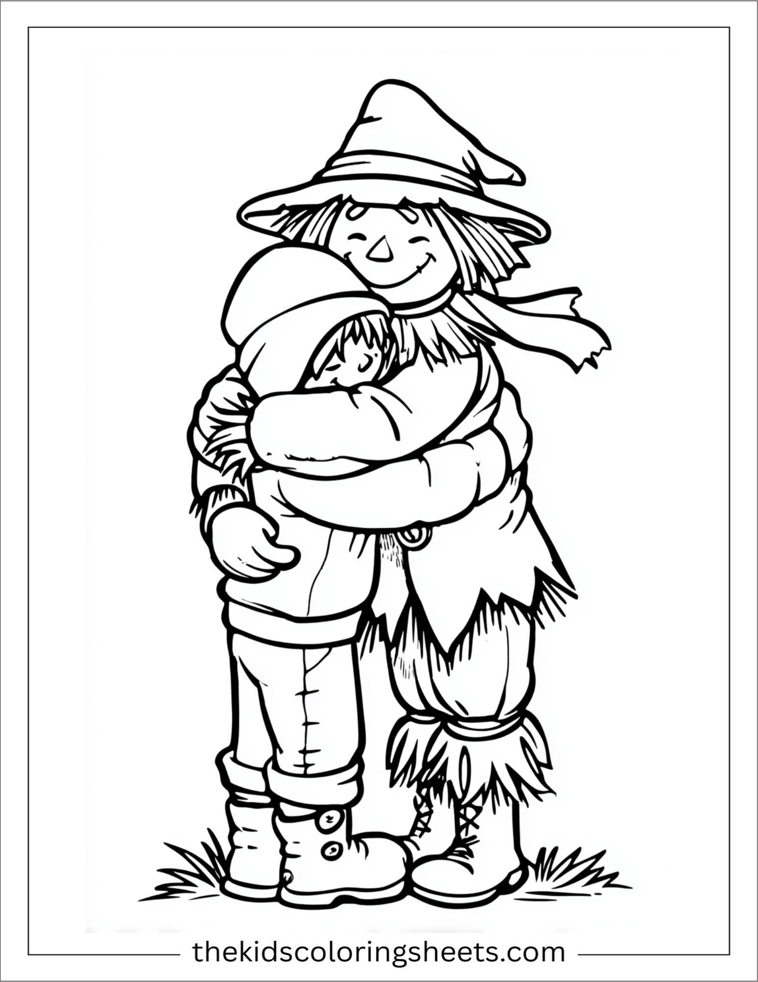 Scarecrow hugging a child