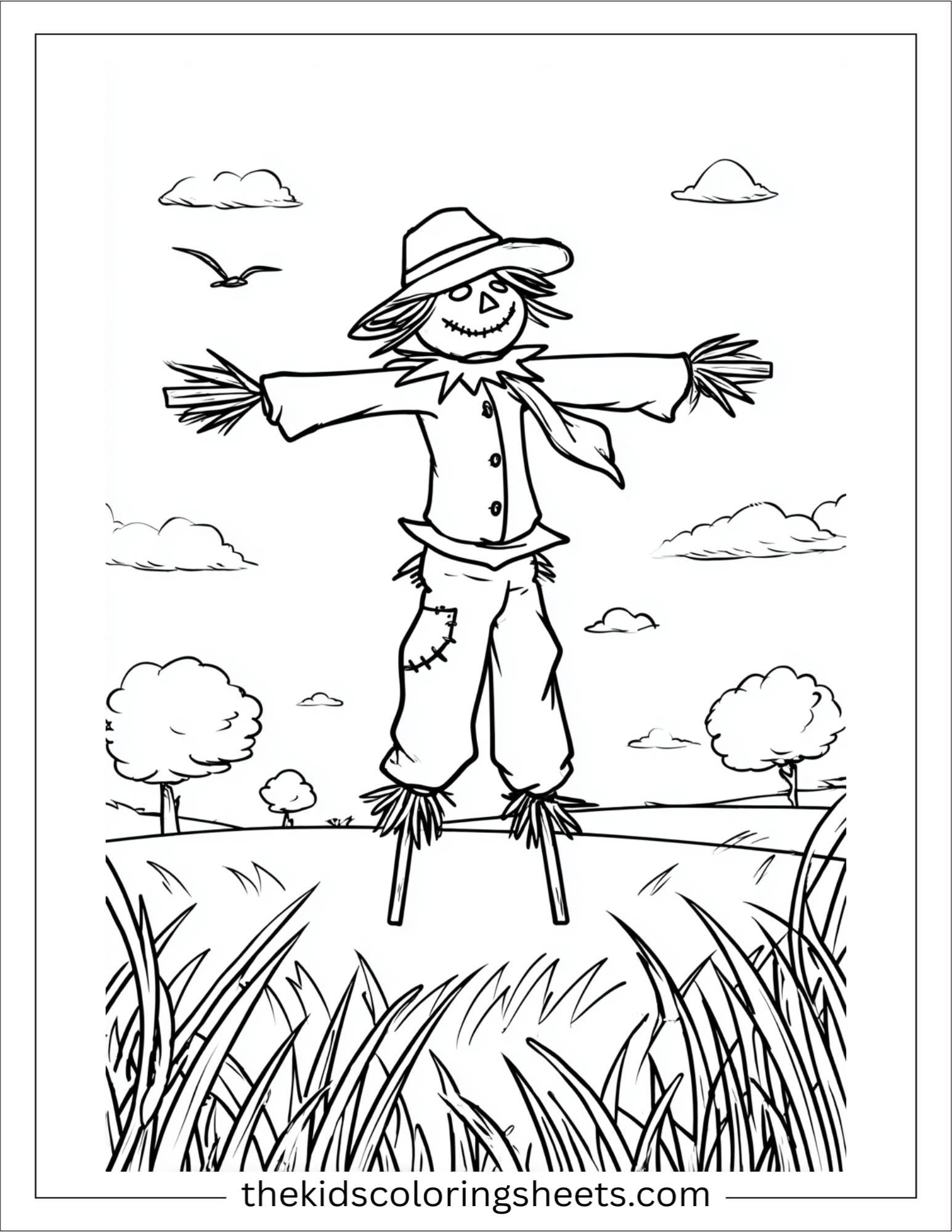 Scarecrow jumping in the field