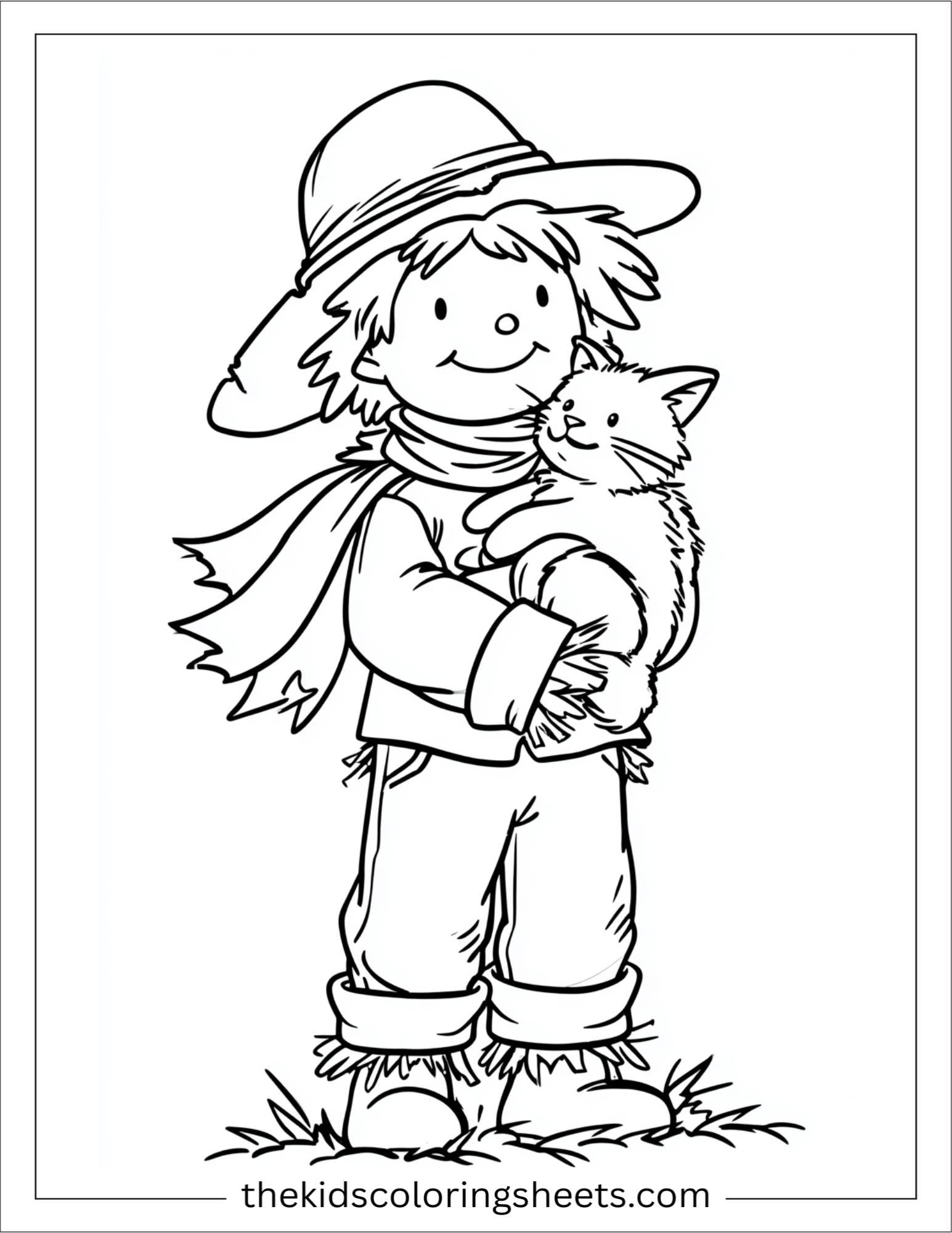 Scarecrow playing with a cat