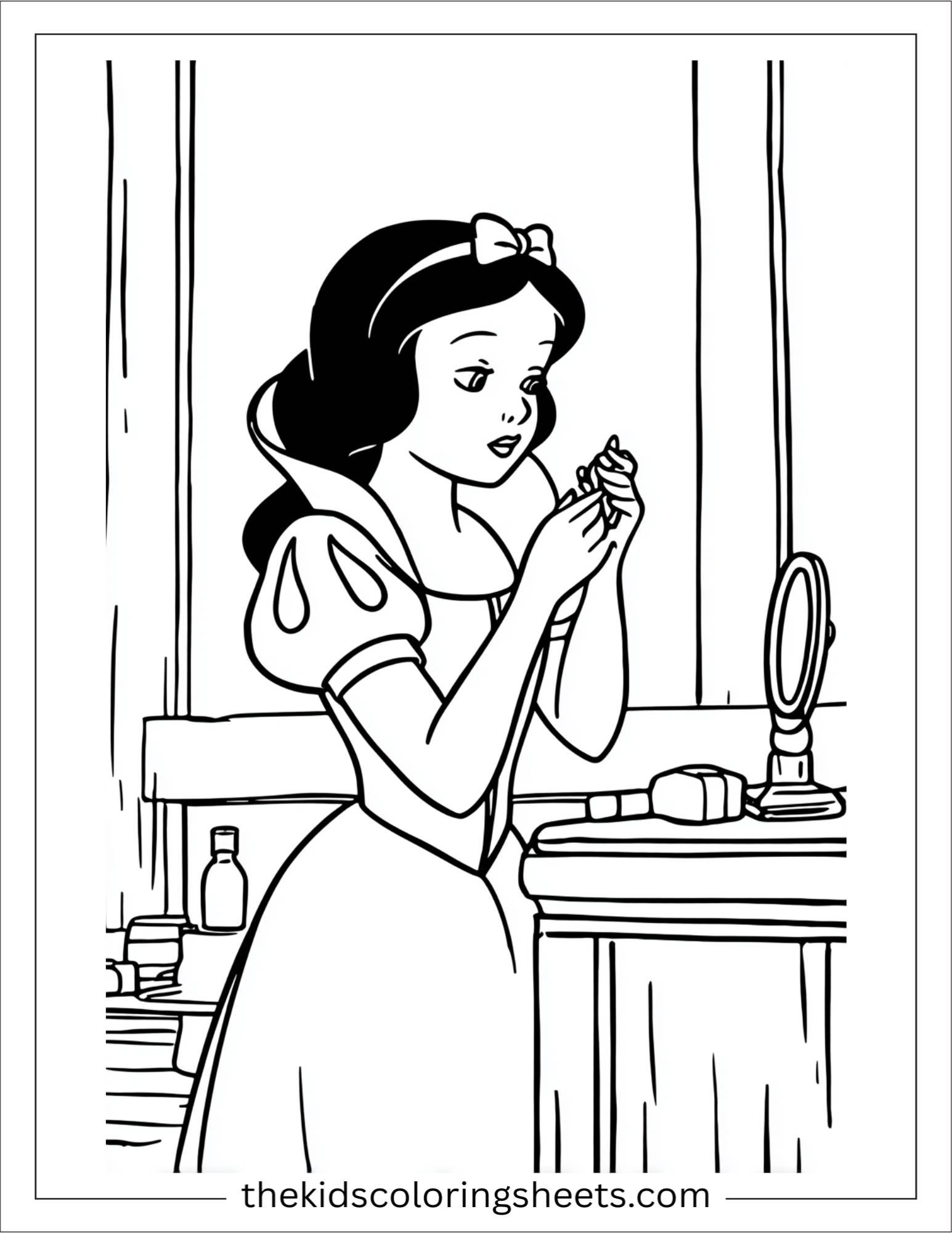 Snow White brushing her hair