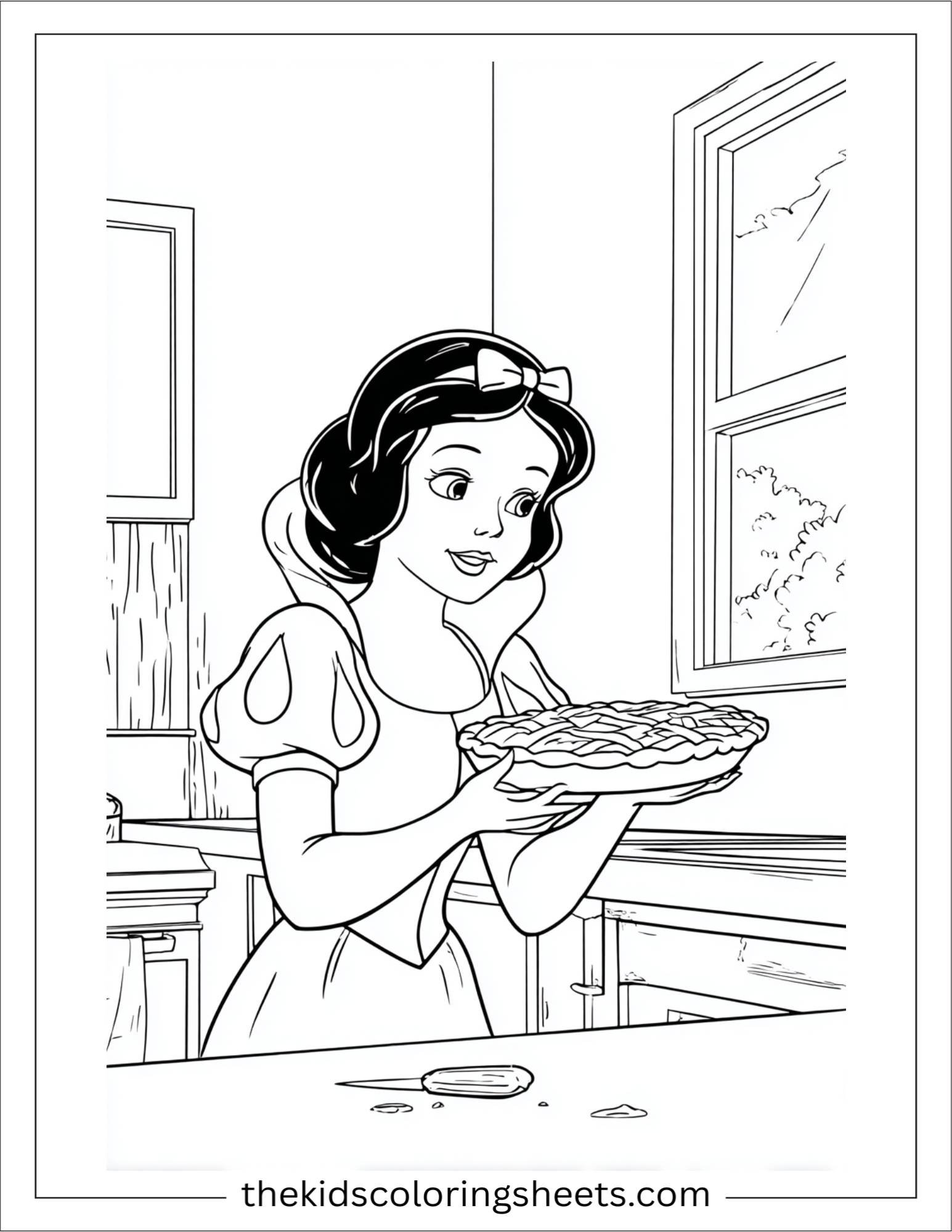 Snow White holding a pie