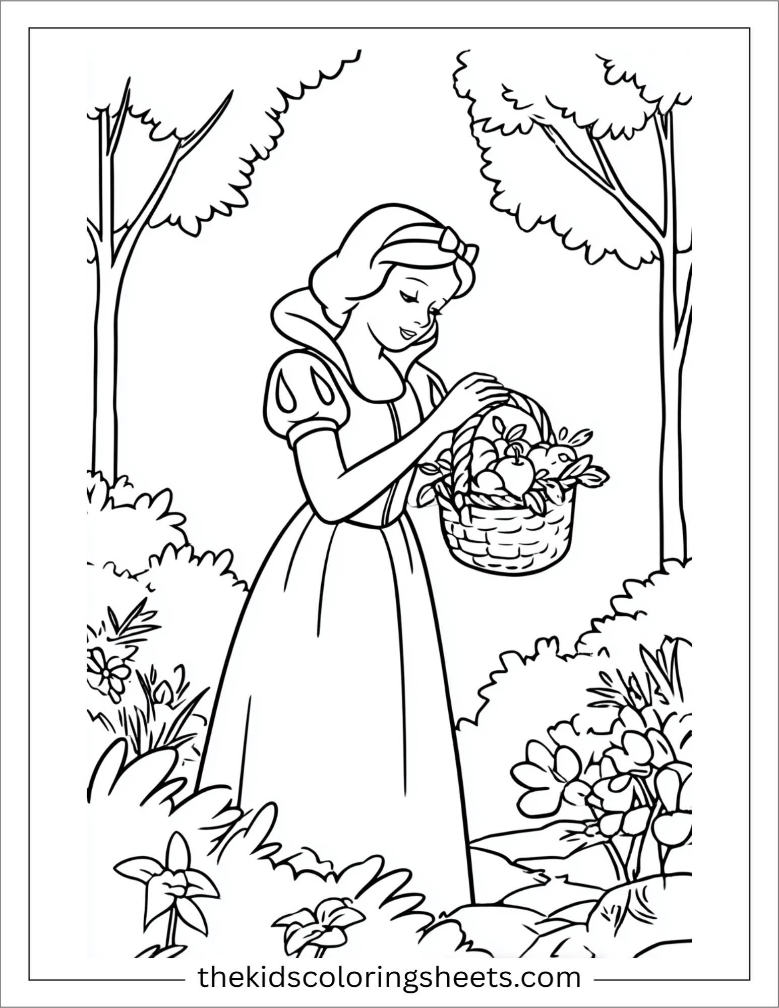 Snow White hugging basket