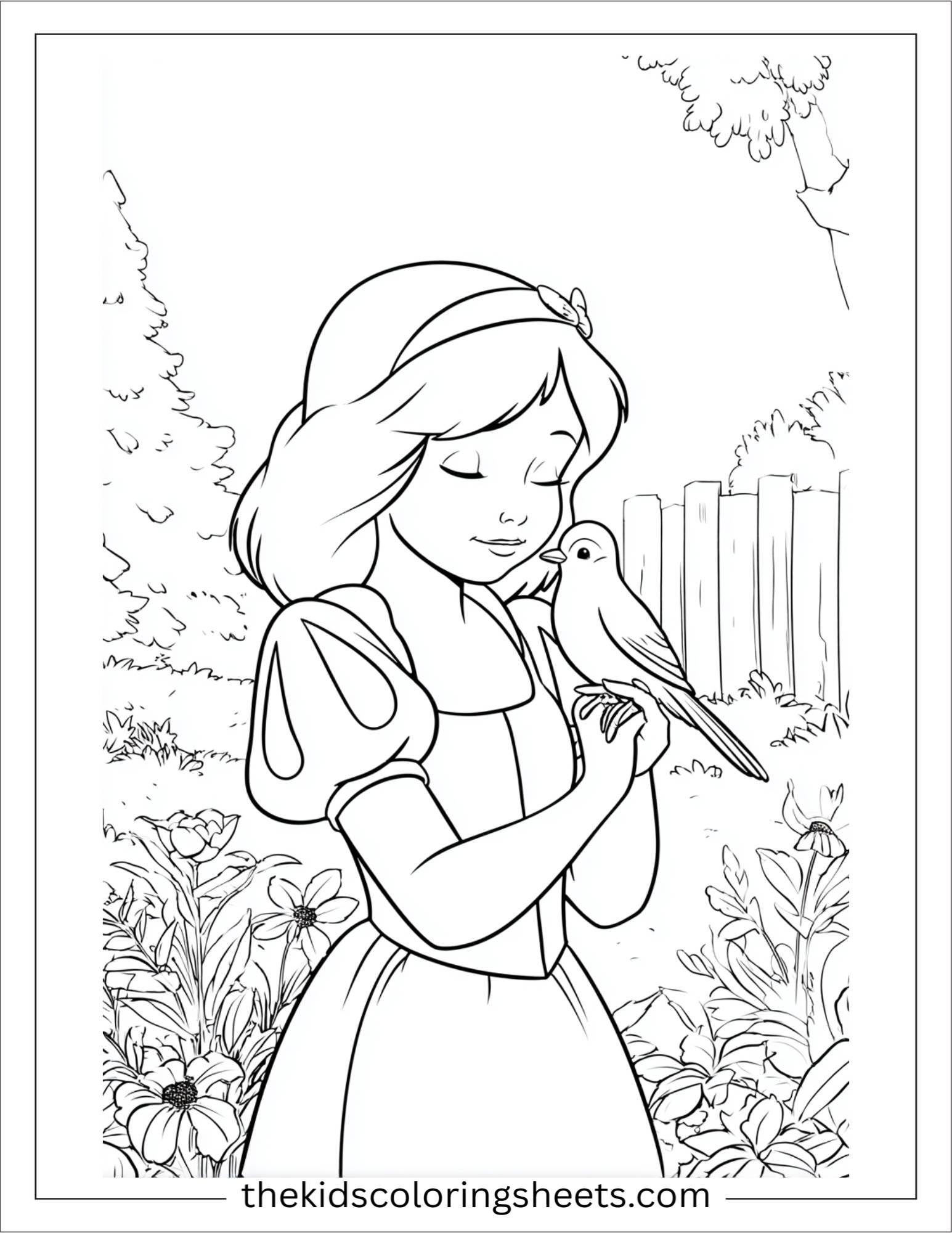 Snow White hugging bird