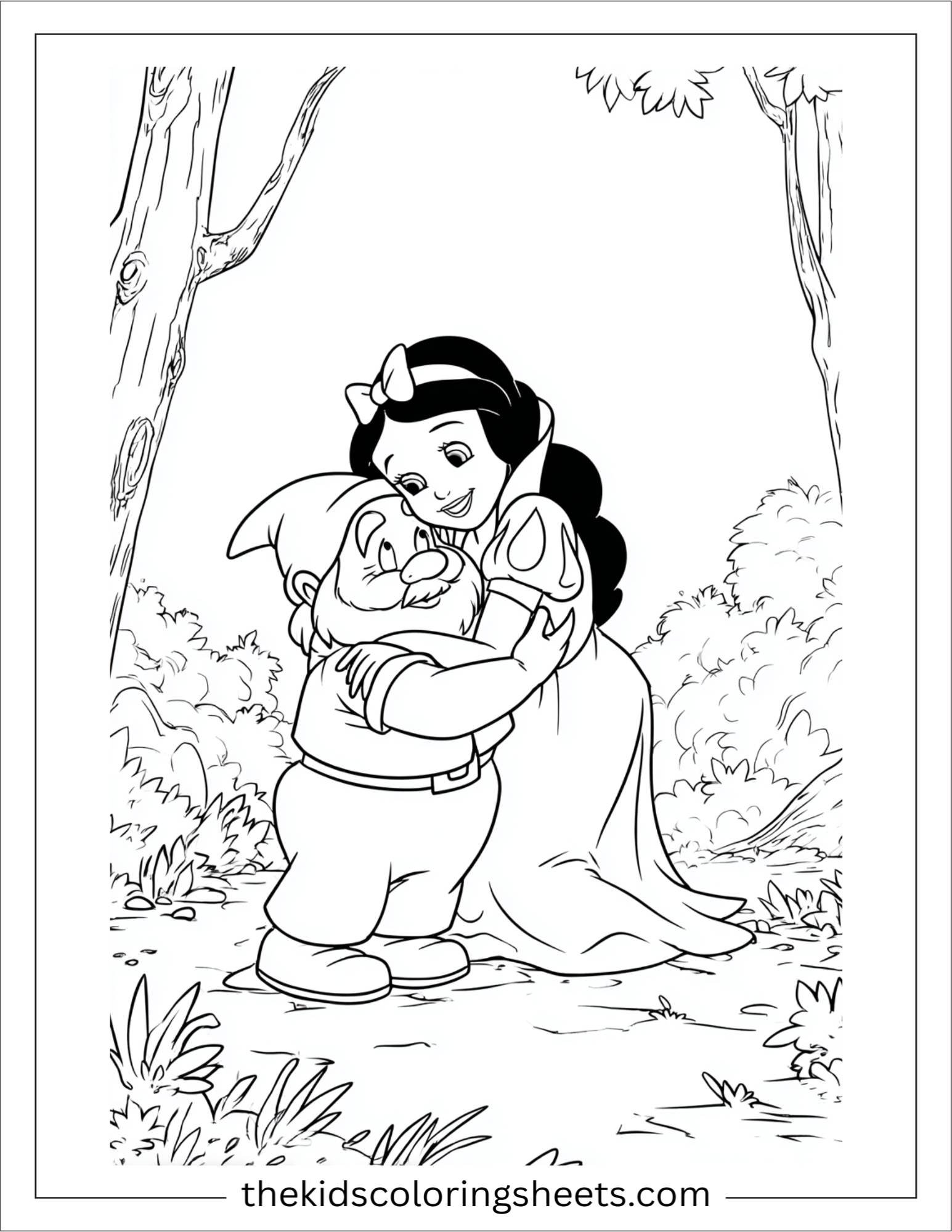 Snow White hugging dwarf